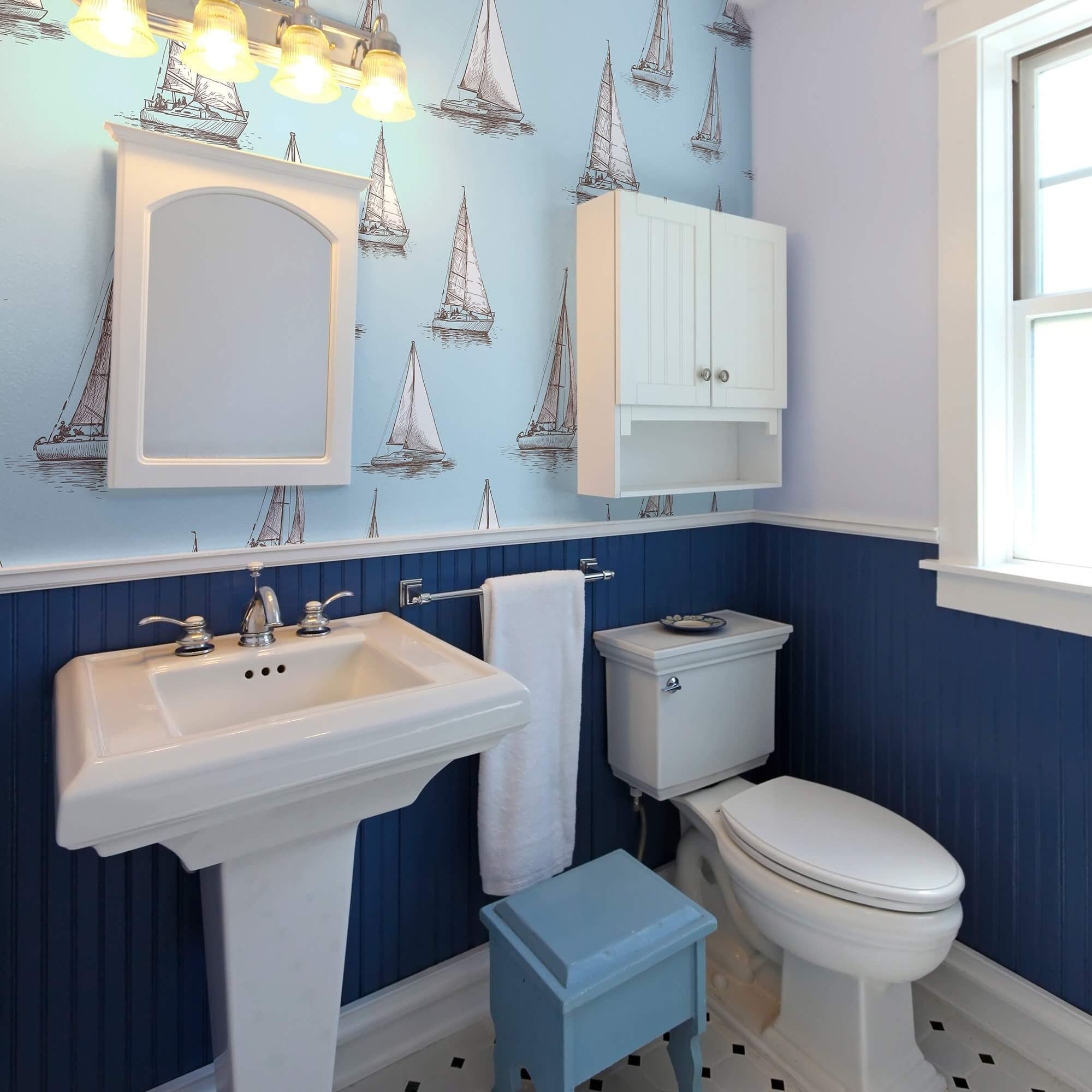 Nautical Peel and Stick Removable Wallpaper - White & Grey Self-Adhesive Wallpaper for Easy DIY Home Decor - Perfect for Bedrooms, Bathrooms, and Accent Walls