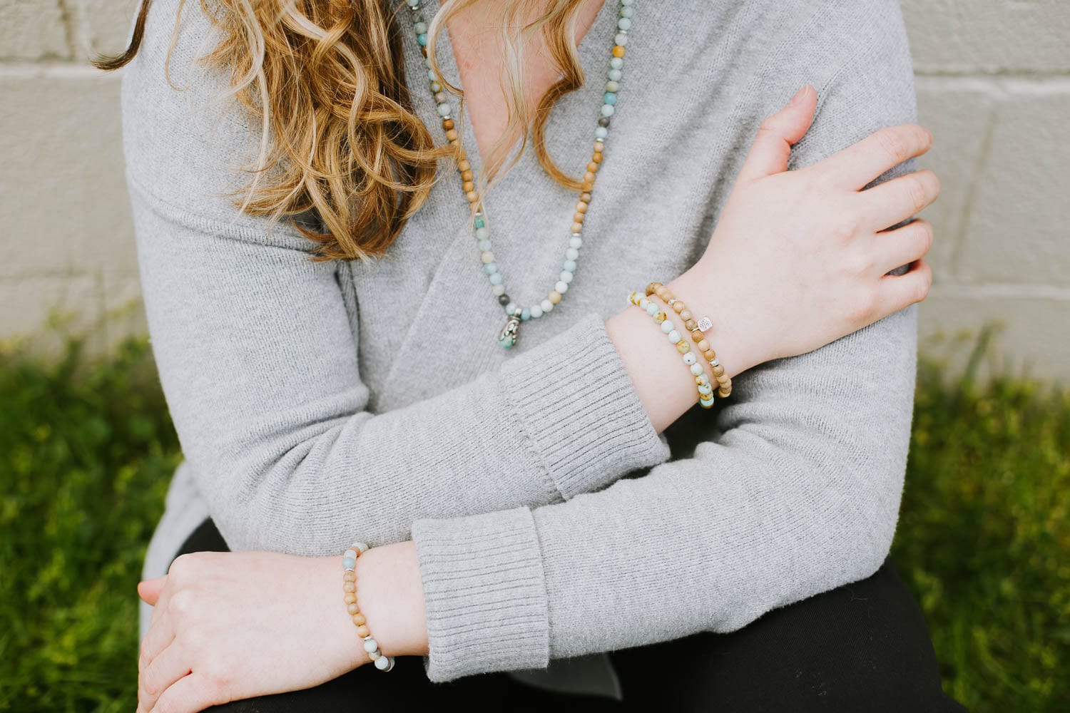 Amazonite & Sandalwood Serenity Wrist Mala Beads - Natural Stone Buddhist Prayer Bracelet for Meditation, Yoga & Stress Relief - Handmade Spiritual Jewelry for Mindfulness & Positive Energy