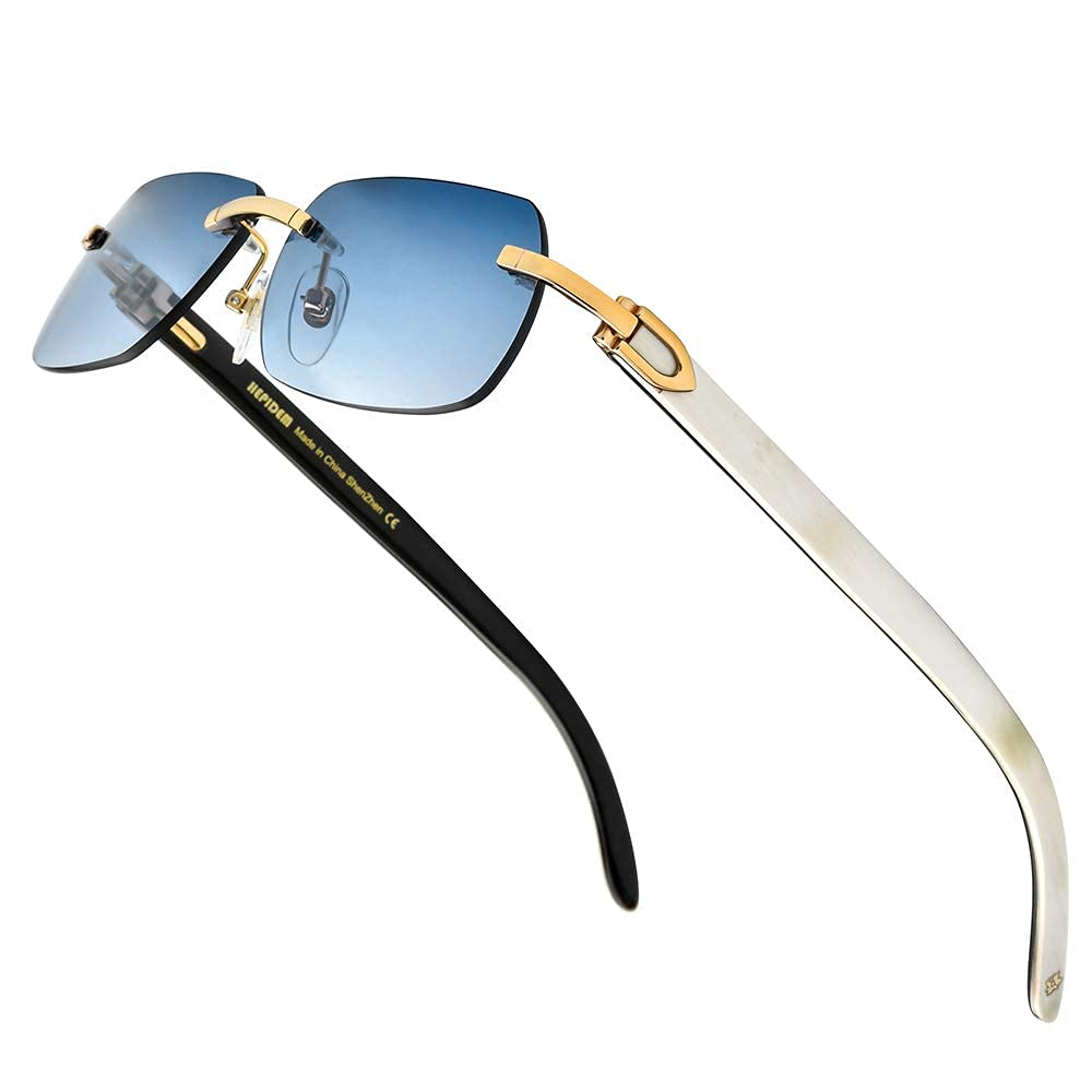 HEPIDEM 100% Genuine Buffalo Horn Handmade Square Rimless Luxury Sunglasses for Men & Women - Perfect for Outdoor Activities, Driving, and Fashion Accessories