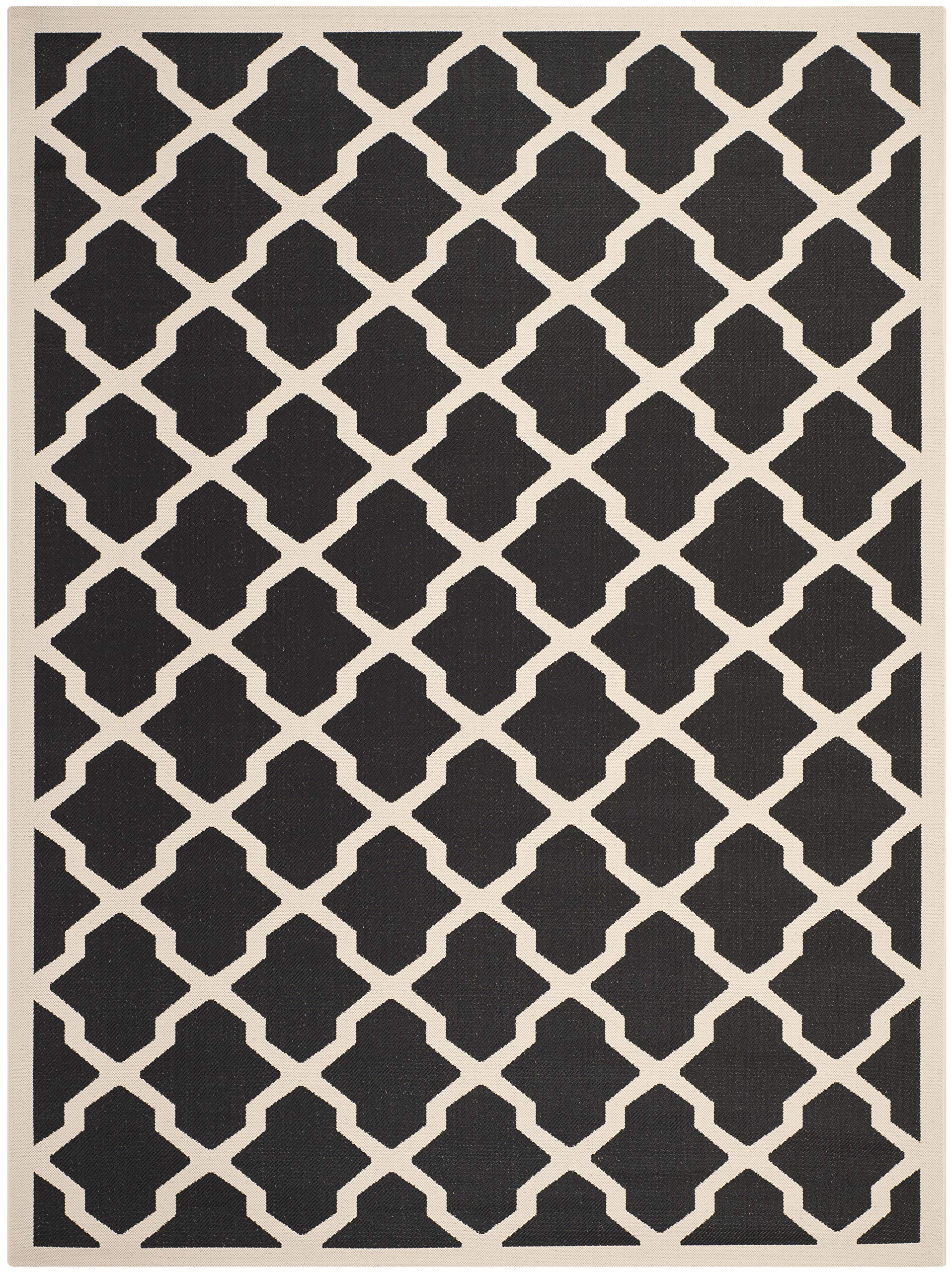 SAFAVIEH Courtyard Collection 9' x 12' Black & Beige Trellis Design Area Rug - Non-Shedding, Easy Care, Washable Indoor/Outdoor Rug for Living Room, Bedroom, Patio, Backyard, Mudroom (CY6903-266)