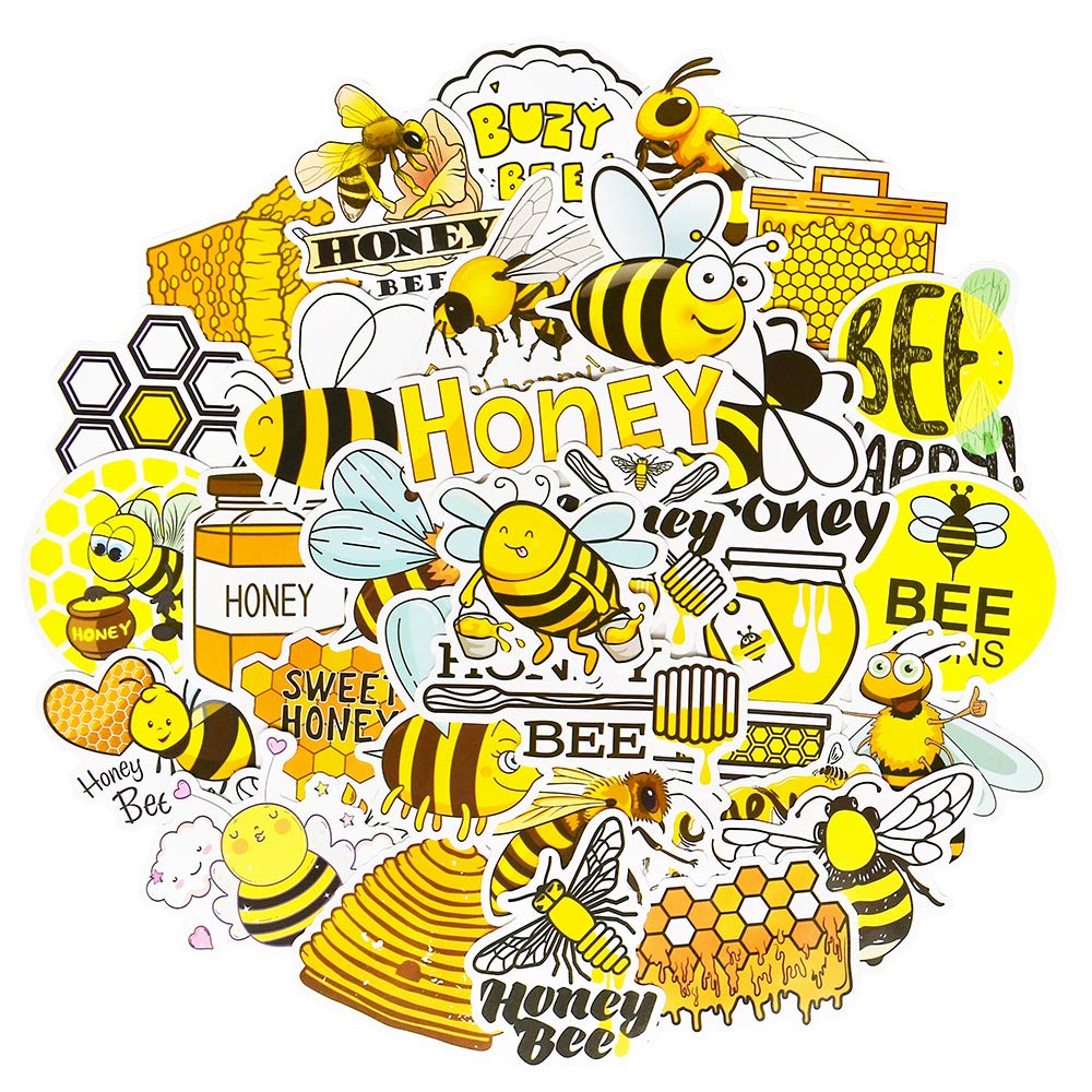 QTL Cute Honey Bee Stickers for Kids - 50Pcs Waterproof Vinyl Decals for Laptops, Water Bottles, Notebooks | Fun School & Office Supplies for Boys & Girls