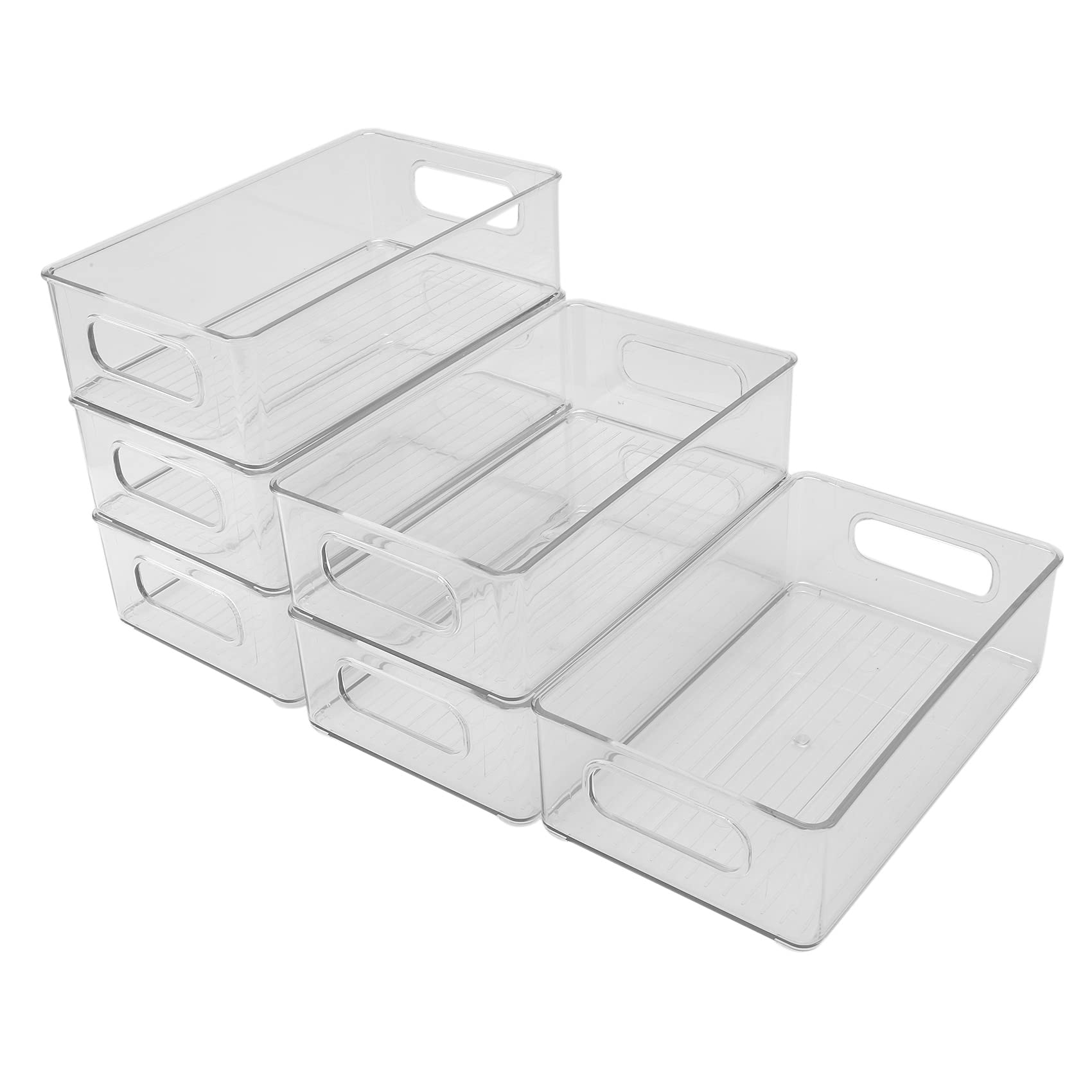 DOSIA 6-Piece Clear Stackable Refrigerator Organizer Bins with Handles - Plastic Fridge Storage Containers for Food, Pantry & Kitchen Organization - Perfect for Fruits, Vegetables, Snacks & Meal Prep