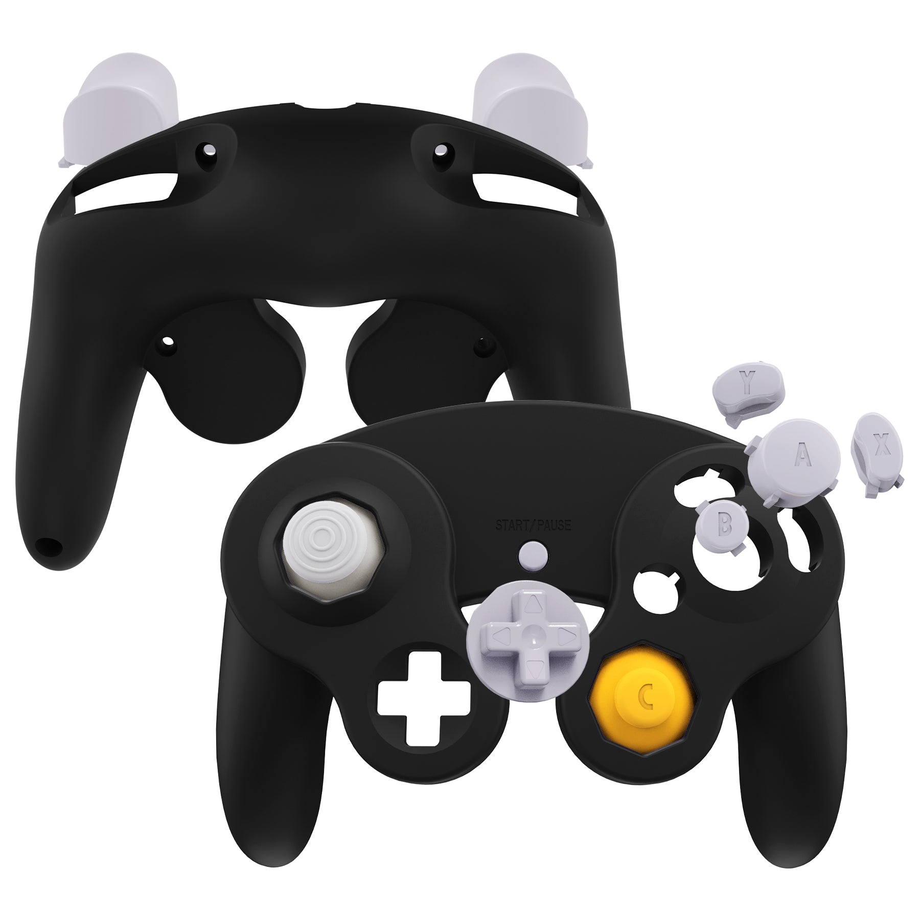 eXtremeRate Black Replacement Faceplate & Backplate with Buttons for Nintendo GameCube Controller (GCNP3005) - Customize & Enhance Your Gaming Experience for Competitive Play & Retro Gaming