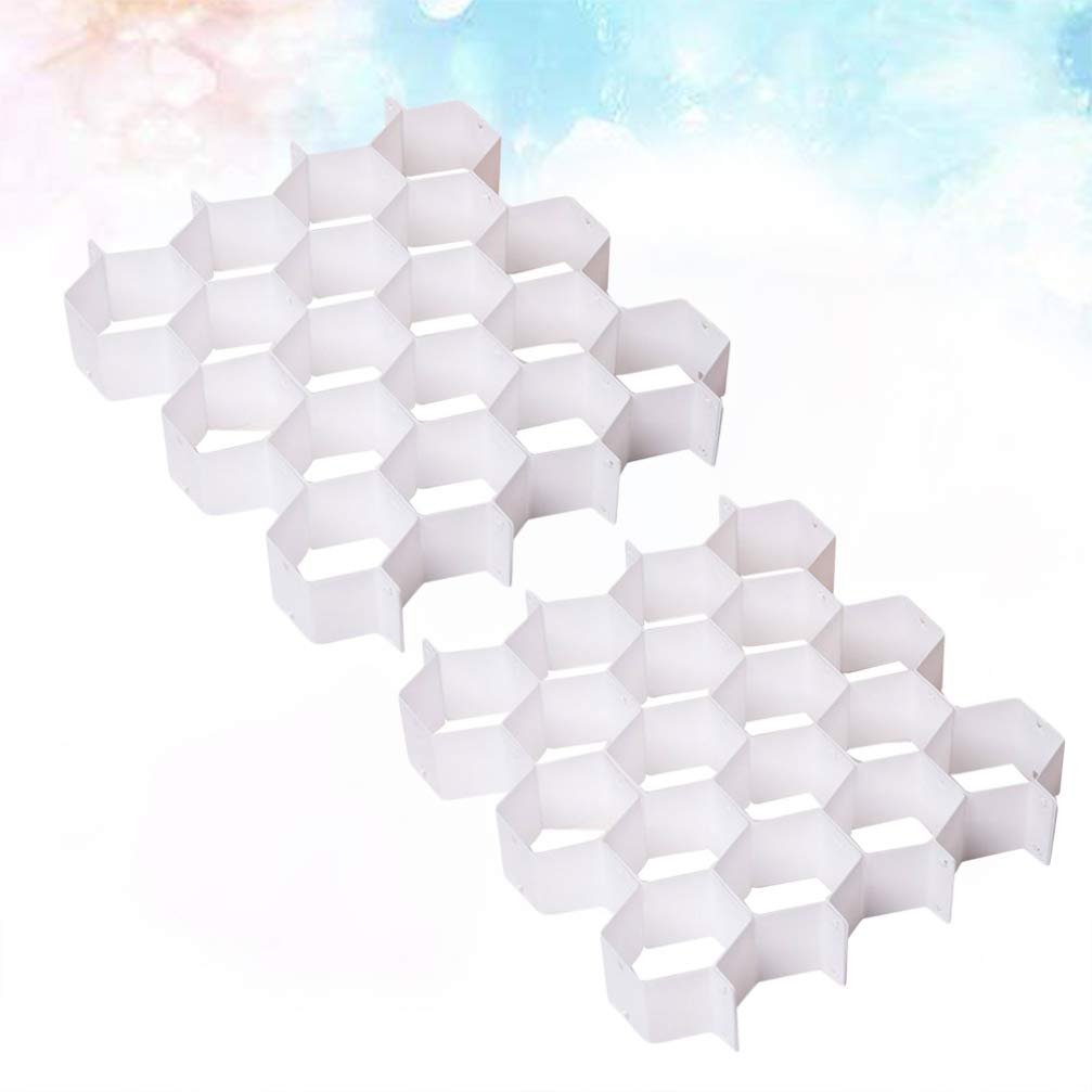 TOPBATHY 2-Pack Adjustable Honeycomb Drawer Organizers - White Storage Dividers for Dresser, Closet & Underwear Organization | Perfect for Bedroom, Bathroom & Office Drawer Organization