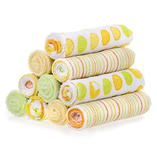 Spasilk Soft Terry Washcloth Set for Newborns - 10 Pack Baby Wash Cloths with Yellow Dots | Gentle Bath & Face Wipes for Infant Care, Baby Shower Gift