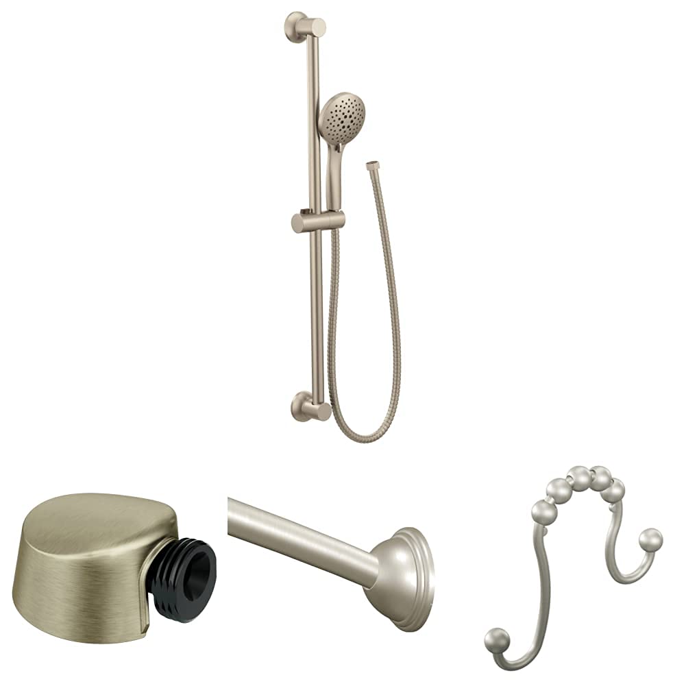 **Moen Core Eco-Performance 5-Function Handheld Shower Head with Adjustable Hose & Wall Mount - 54-72 Inch Curved Shower Rod & Rings - Brushed Nickel - Perfect for Bathroom Renovation & Spa-Like Experience**
