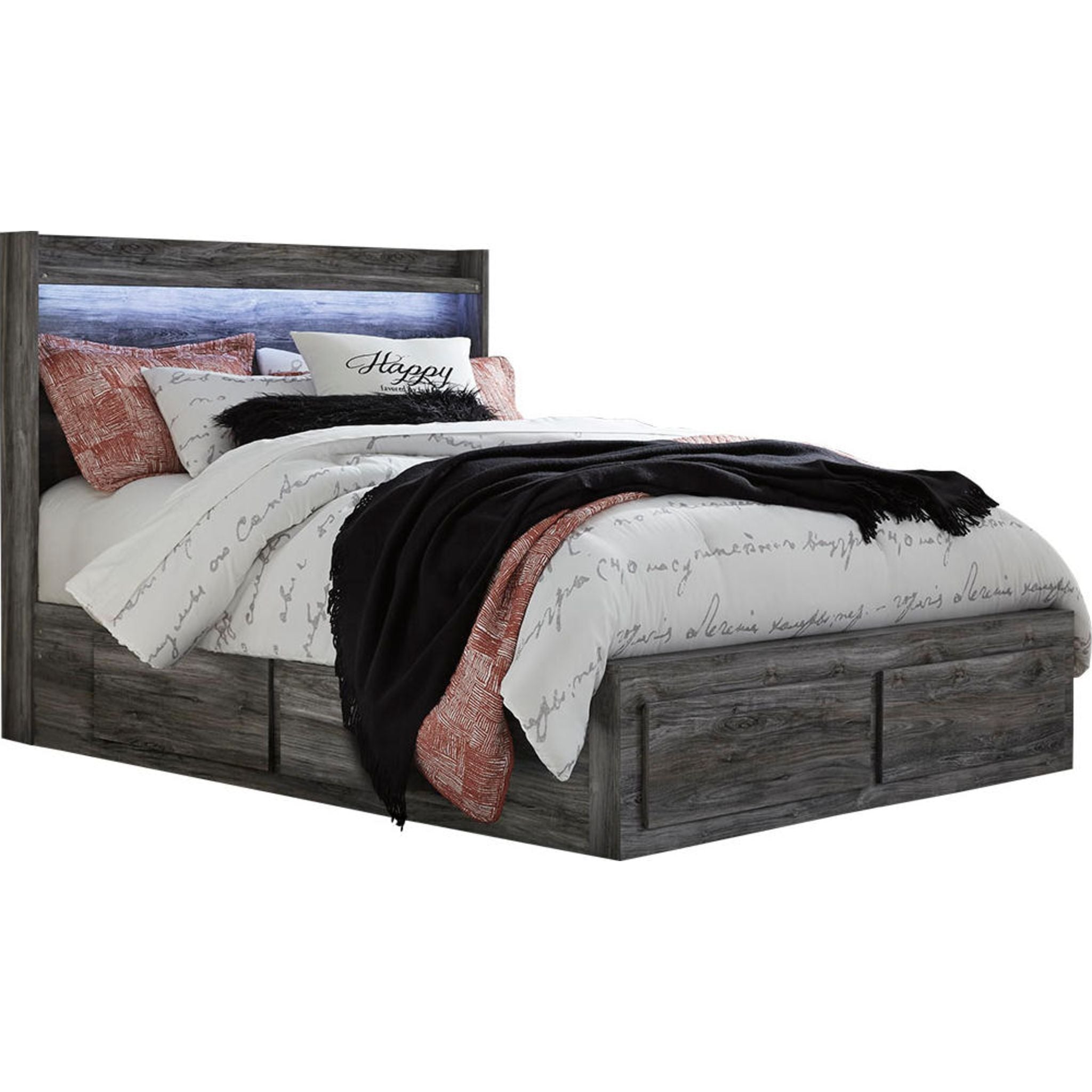 Baystorm Panel Bed with 4 Drawer Storage - Gray Queen Size Bed Frame with Underbed Storage | Modern Bedroom Furniture for Small Spaces & Guest Rooms