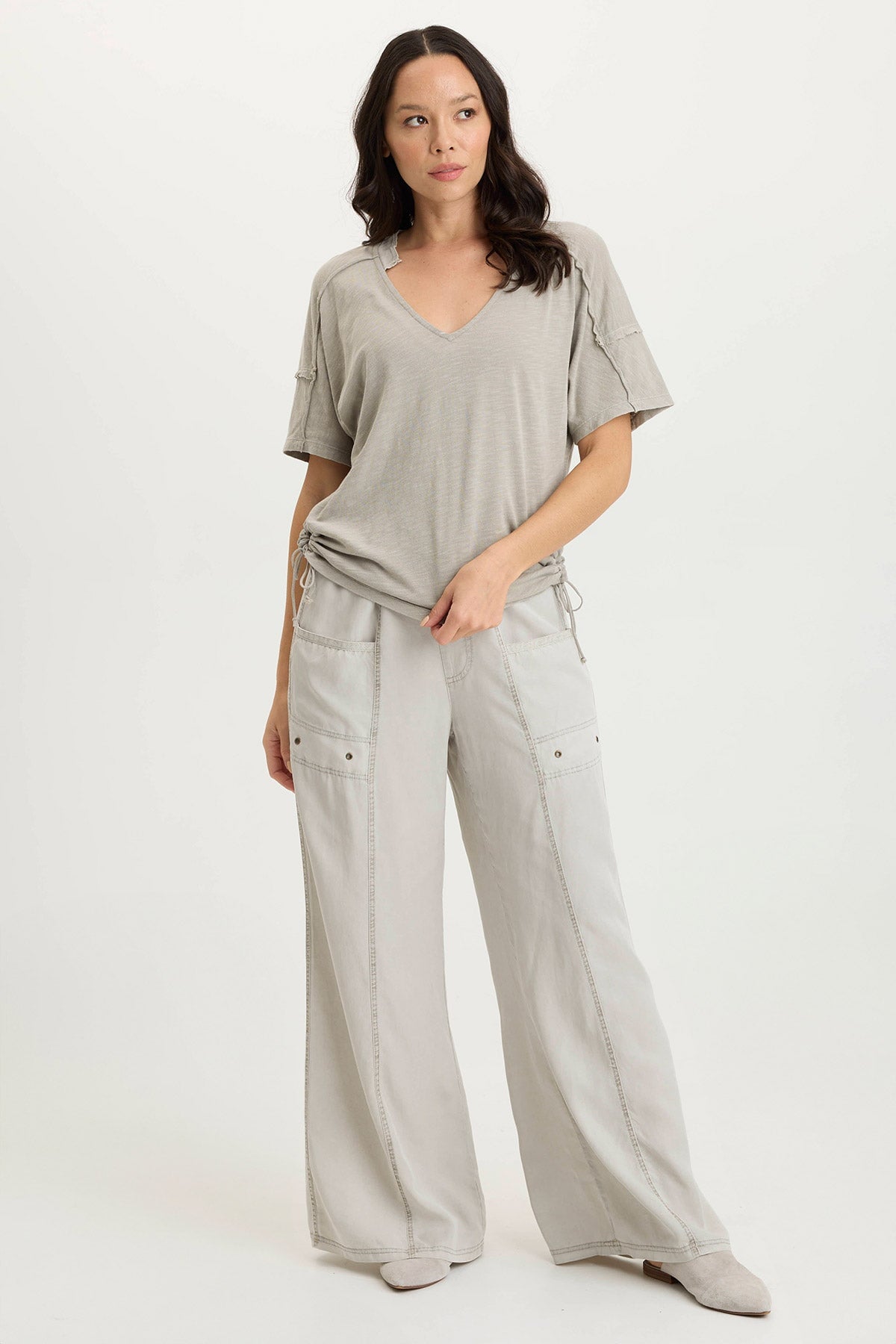 Tarla Twill Wide Leg Pants with Dropped Pockets - Comfortable High Waisted Loose Fit Trousers for Women | Perfect for Office, Casual Wear & Travel