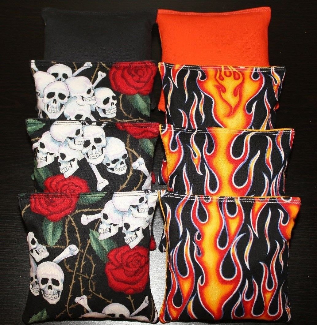 Premium Cornhole Bean Bags - Harley Flames Motorcycle Design - 8 Pack ACA Approved for Backyard Games, Tailgating & Outdoor Parties - Durable Toss Bags for Cornhole Tournaments, BBQ Events & Family Gatherings