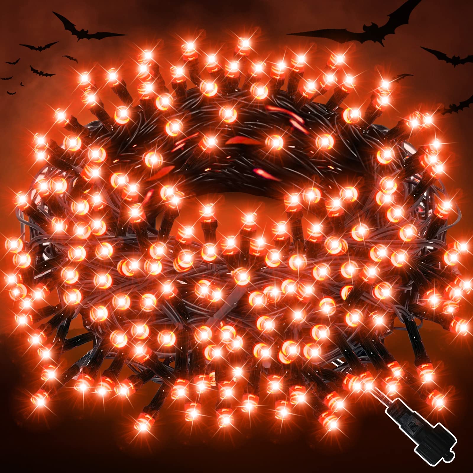 300 LED 100 Ft Halloween String Lights with 8 Flash Modes & Timer - Waterproof Remote Control Memory Function for Indoor/Outdoor Decor - Perfect for Halloween Party, Home, Yard, Garden & Christmas Tree Decorations (Orange)
