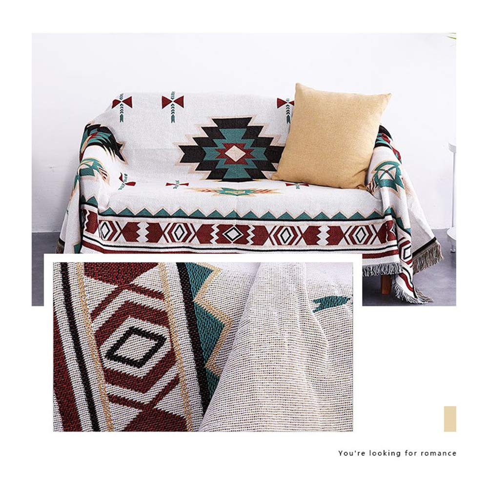 Boho Blanket - Soft Knit Sofa Cover with Tassels, Dustproof Fabric Throw Blanket (160x260cm) for Living Room, Bed, Couch & Outdoor Use