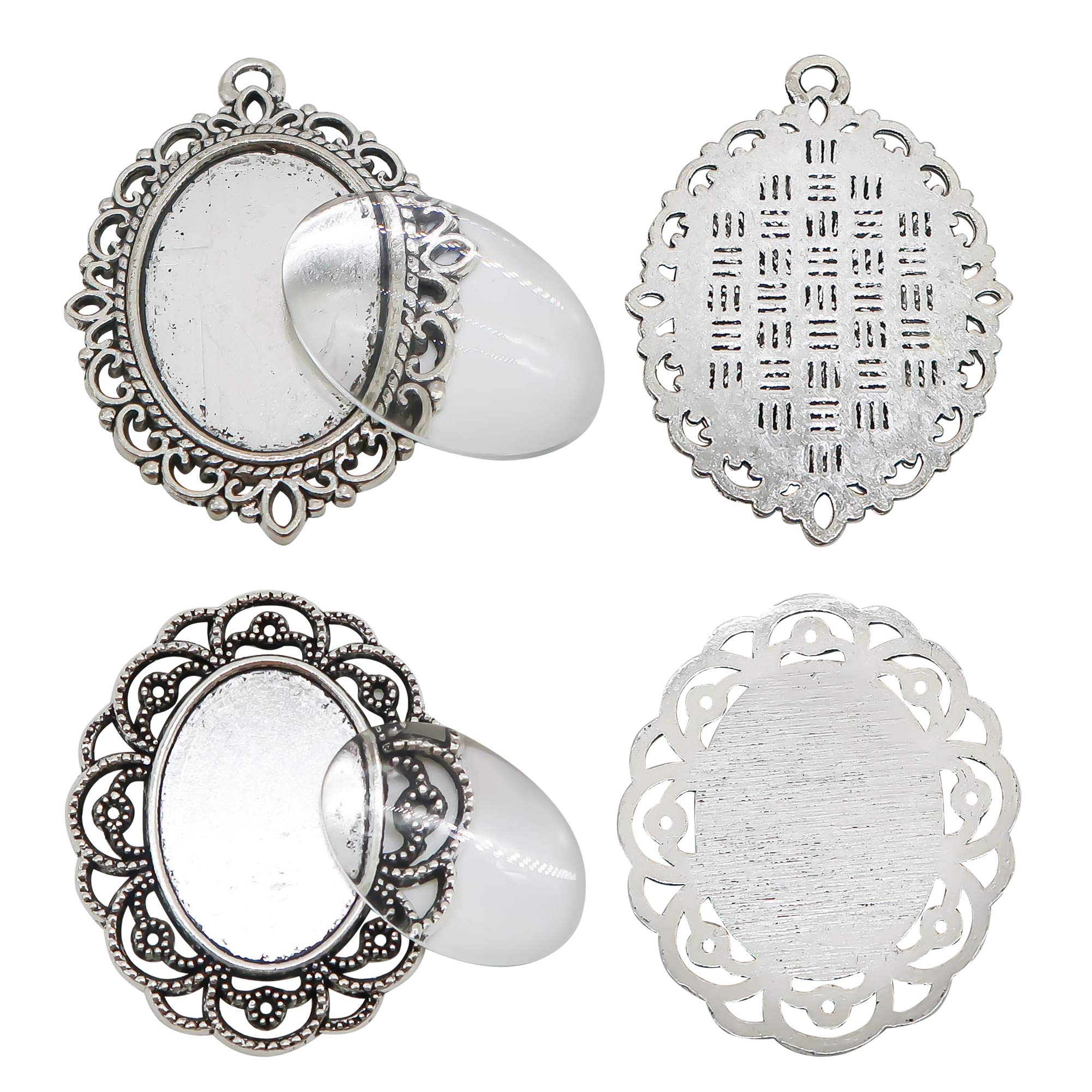 TOAOB 76pcs Silver Pendant Trays Set - 10 Oval Bezel Blanks, 10 Glass Cabochon Dome Tiles & 56 Jewelry Making Accessories for DIY Photo Pendant Crafting - Perfect for Necklaces, Bracelets, Earrings and Handmade Jewelry Designs