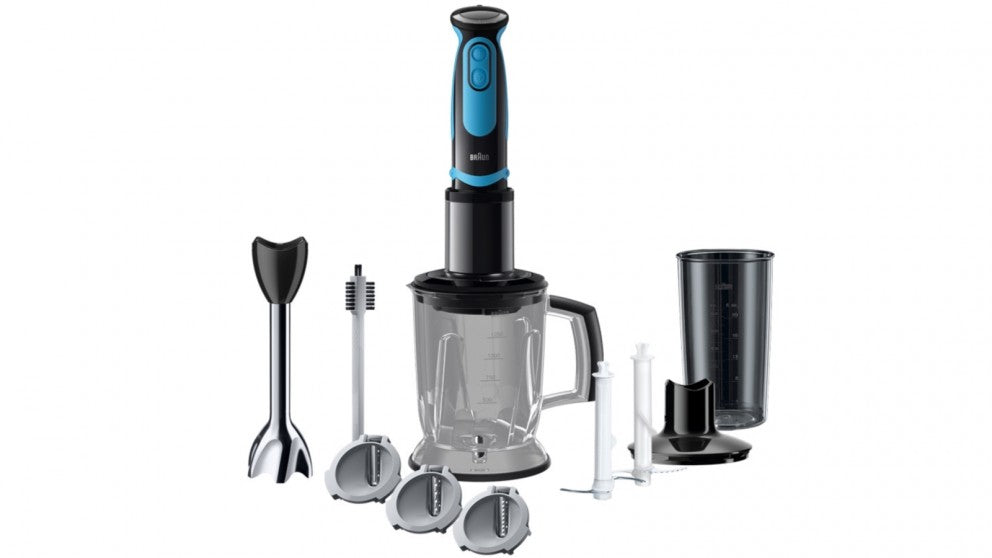 Braun MultiQuick 5V Hand Blender - 500W Immersion Blender with Whisk & Chopper Attachments, Black/Blue (MQ5064BKBL) - Perfect for Smoothies, Soups, Sauces & Baby Food