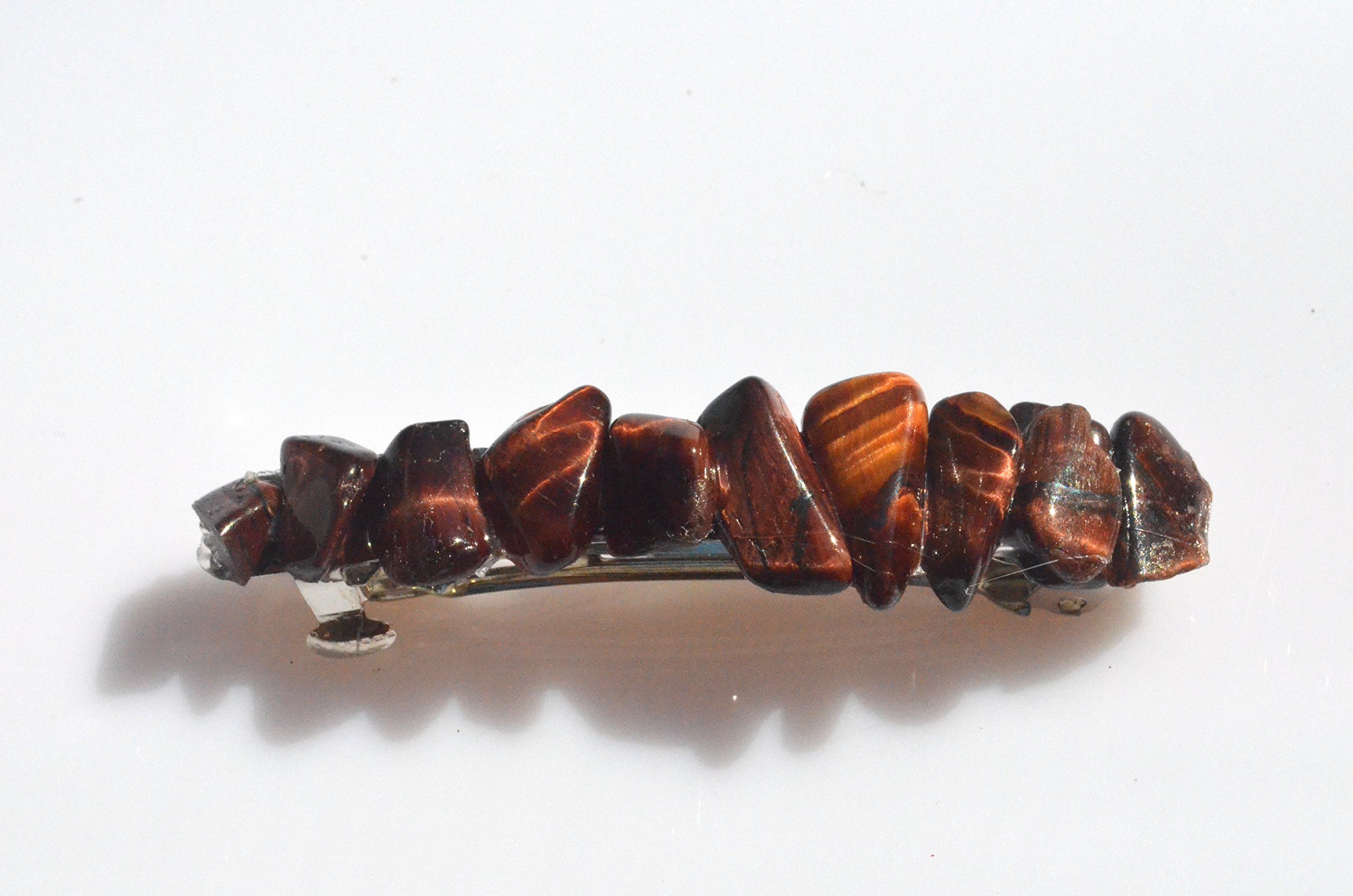 Red Tiger's Eye French Barrette Hair Clip - Elegant Crystal Beaded Hair Accessory for Women & Girls - Perfect for Weddings, Parties & Everyday Wear