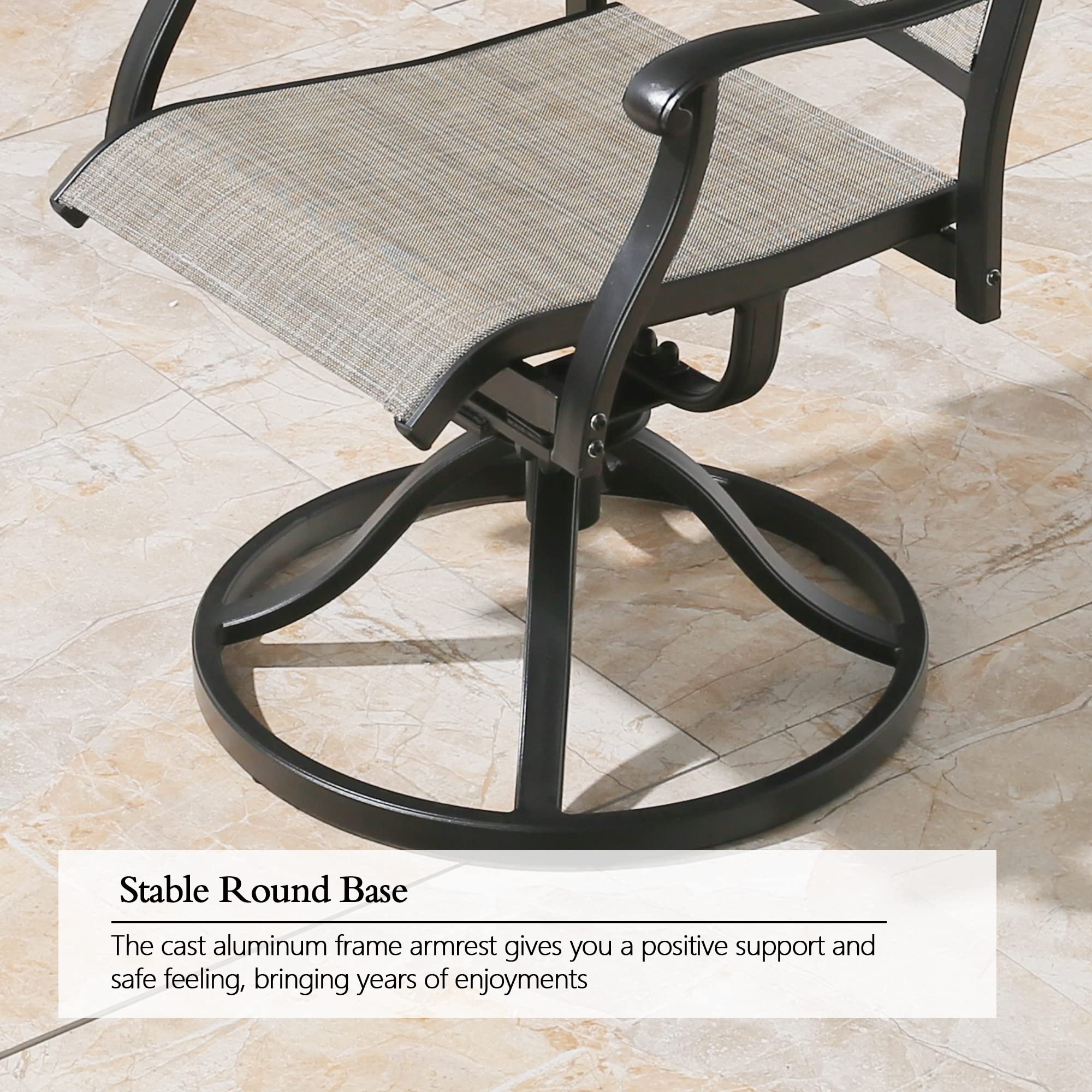 Ulax Patio Dining Chairs - Set of 2 Cast Aluminum Swivel Outdoor Chairs with Sling Rocker Design for Garden, Poolside & Backyard Relaxation