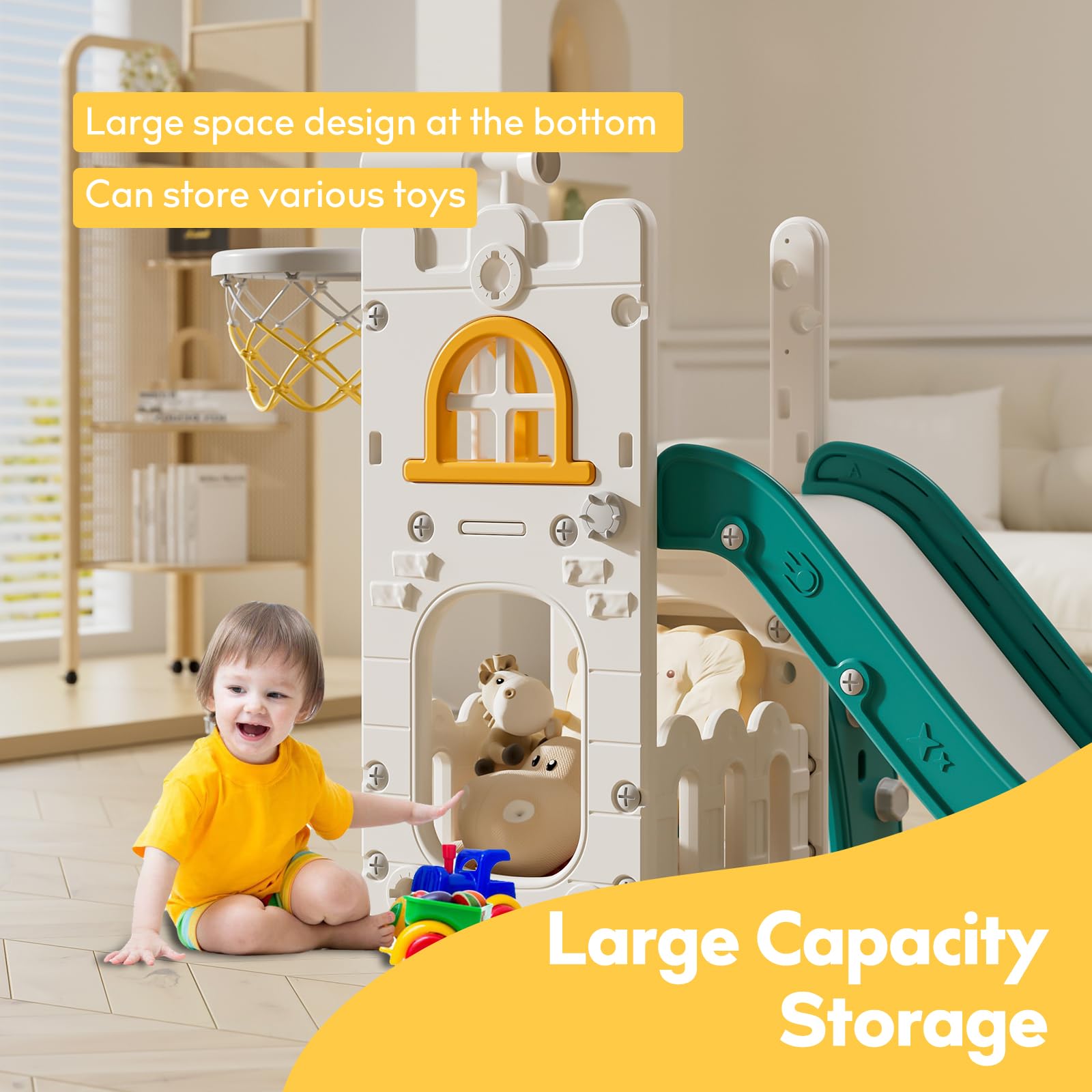 **Best Toddler Slide for Indoor & Outdoor Play - Kids Slide Playset with Storage & Non-Slip Steps - Safe & Fun Gift for Boys & Girls Ages 1-3 (Green/Orange) - Perfect for Backyards, Playrooms & Daycares**