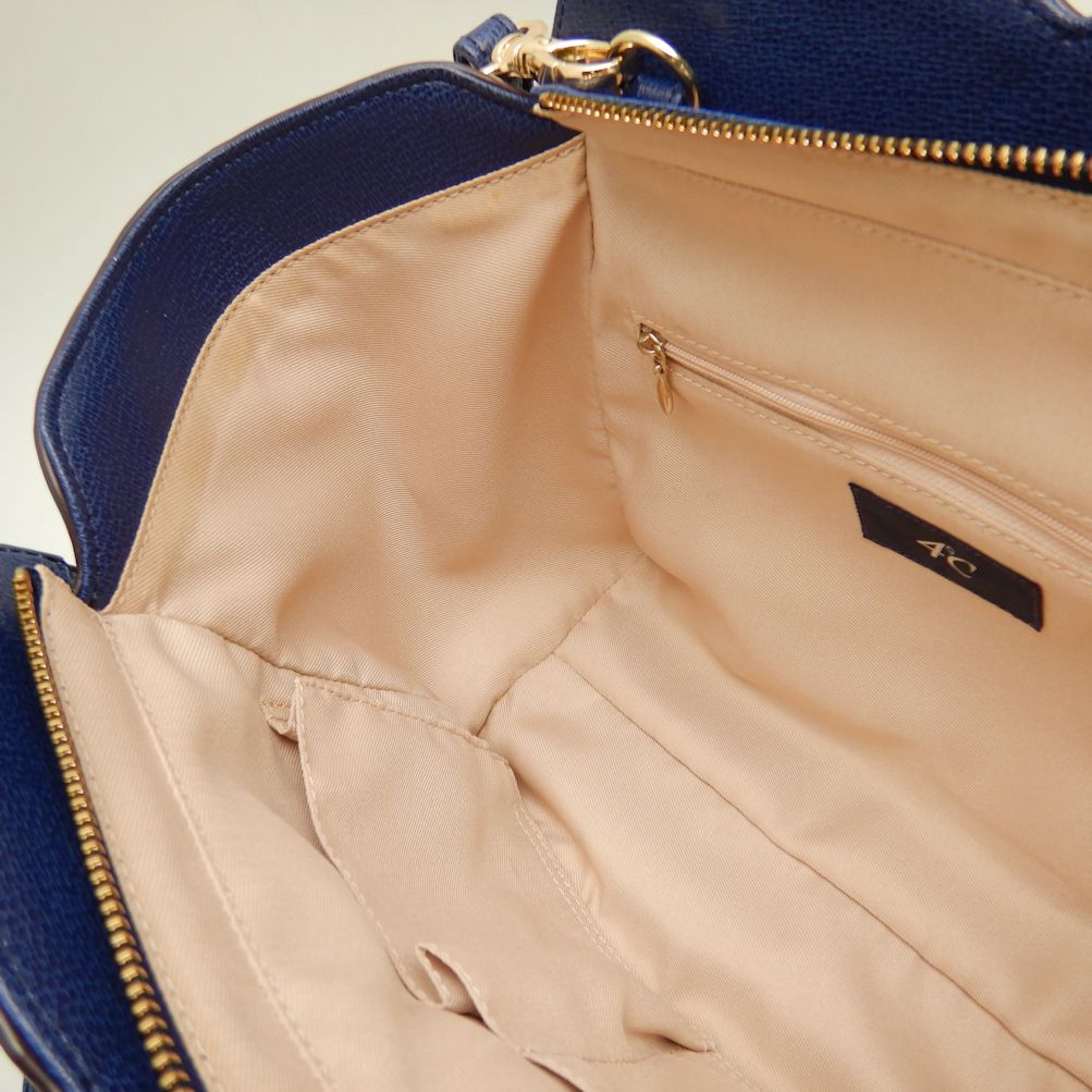 4℃ 2-Way Tote Bag - Dark Blue Synthetic Leather Crossbody & Shoulder Bag for Women, Perfect for Work, Travel & Daily Use