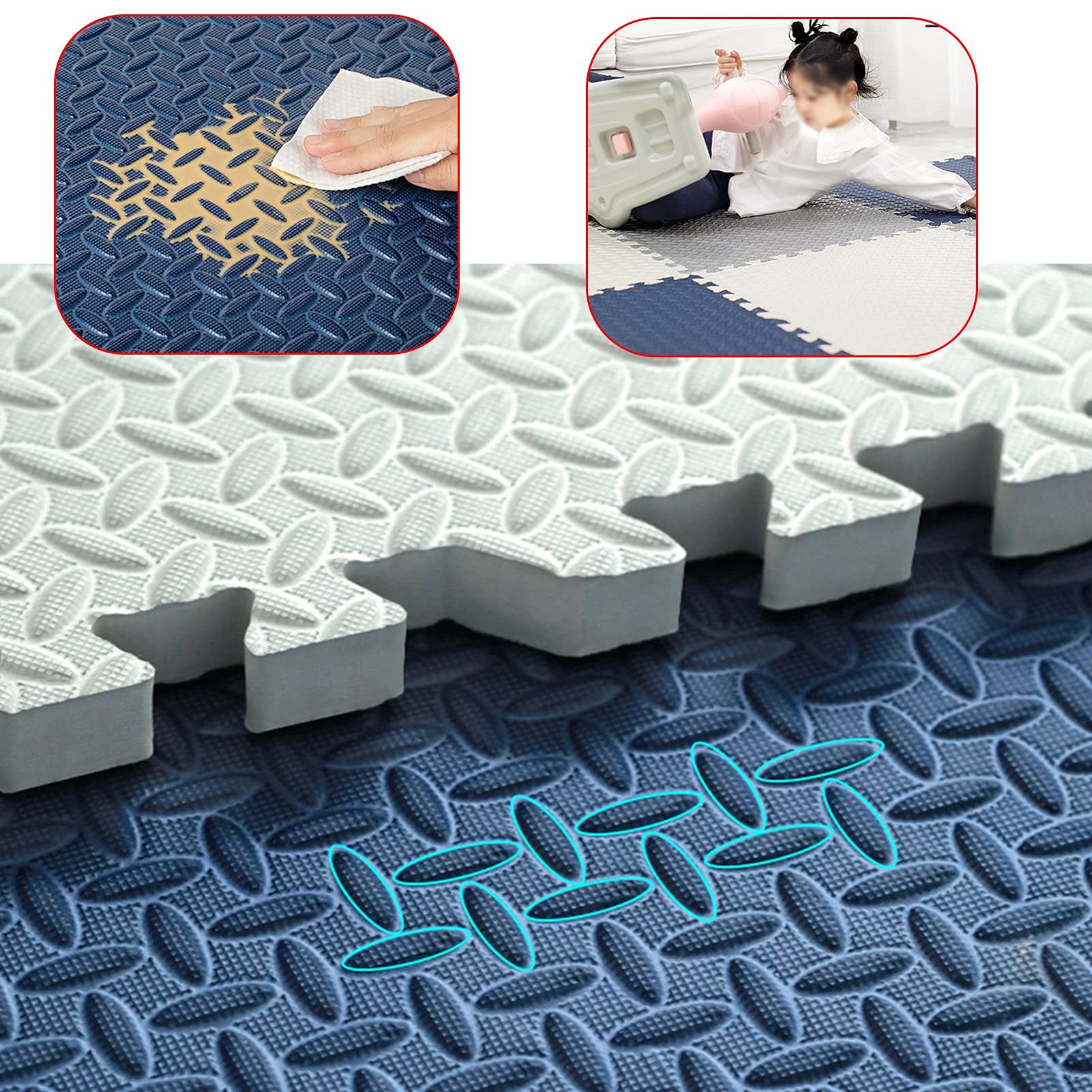 Interlocking EVA Foam Puzzle Exercise Floor Mat - Non-Slip Workout Mats for Home Gym, Yoga, and Fitness - 60x60x2cm (16-Piece Set) - Ideal for Home Workouts, Kids Play Area, and Garage Gym Flooring