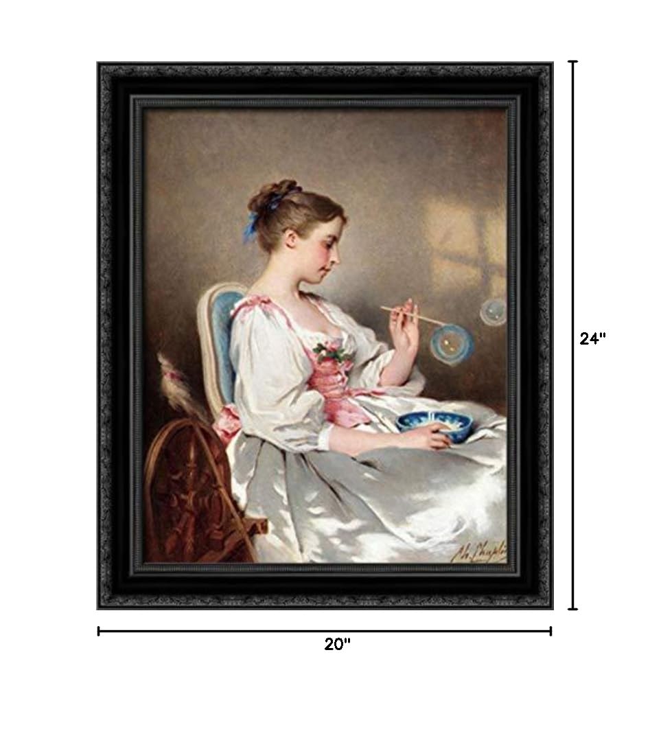 Charles Chaplin Blowing Bubbles 20x24 Inch Black Ornate Wood Framed Canvas Wall Art - Perfect for Living Room, Bedroom & Office Decor
