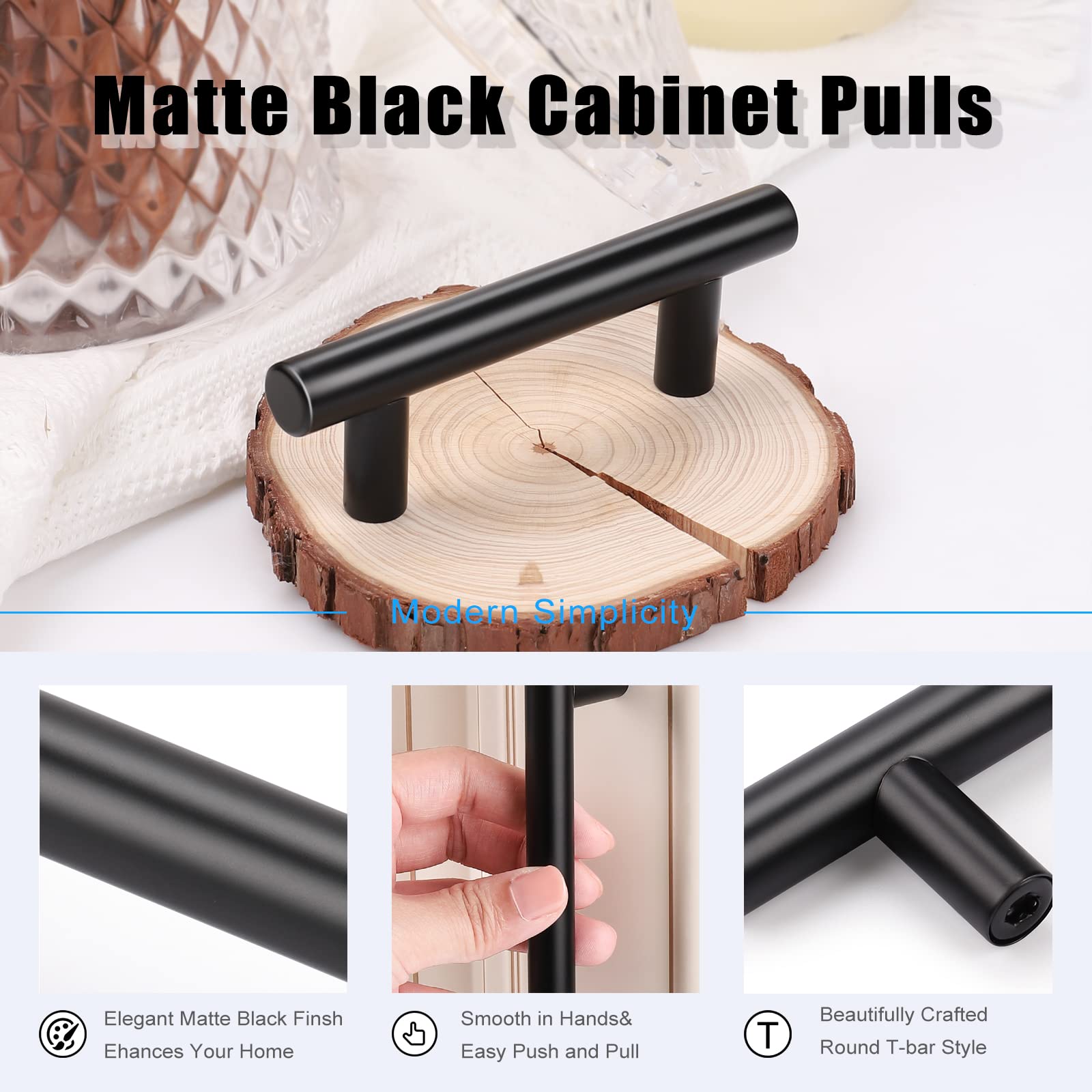 KNOBWELL 15 Pack 4 Inch Matte Black Cabinet Pulls - Stainless Steel Kitchen Drawer Handles with 2-1/2 Inch Hole Center - Perfect for Vanity, Chest, Kitchen Cabinets & Cupboards | Durable Hardware for Home, Office & Commercial Spaces