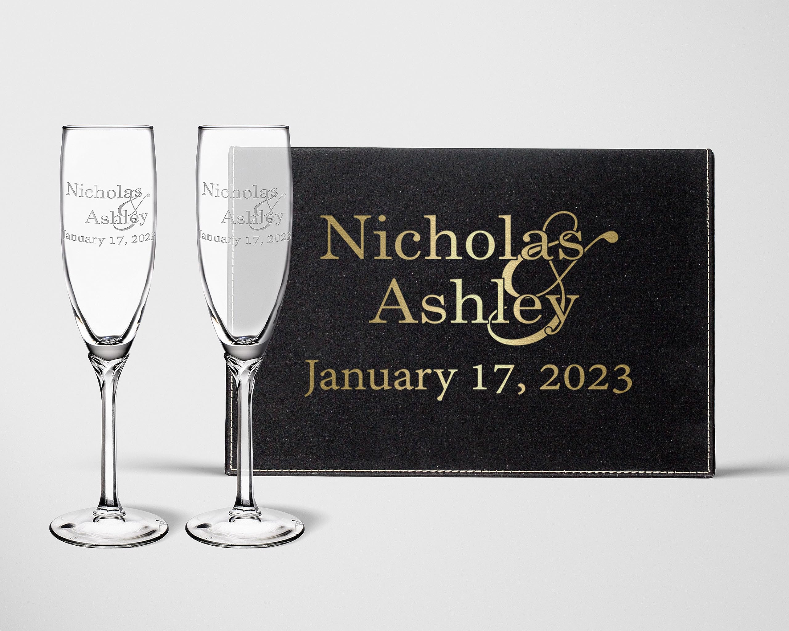 Personalized Mr & Mrs Wedding Champagne Flutes Set - Engraved Anniversary Toasting Glasses for Couples with Keepsake Box - Elegant Faceted Stem Crystal Flutes for Wedding Toast, Bridal Shower, Anniversary Gifts & Romantic Celebrations