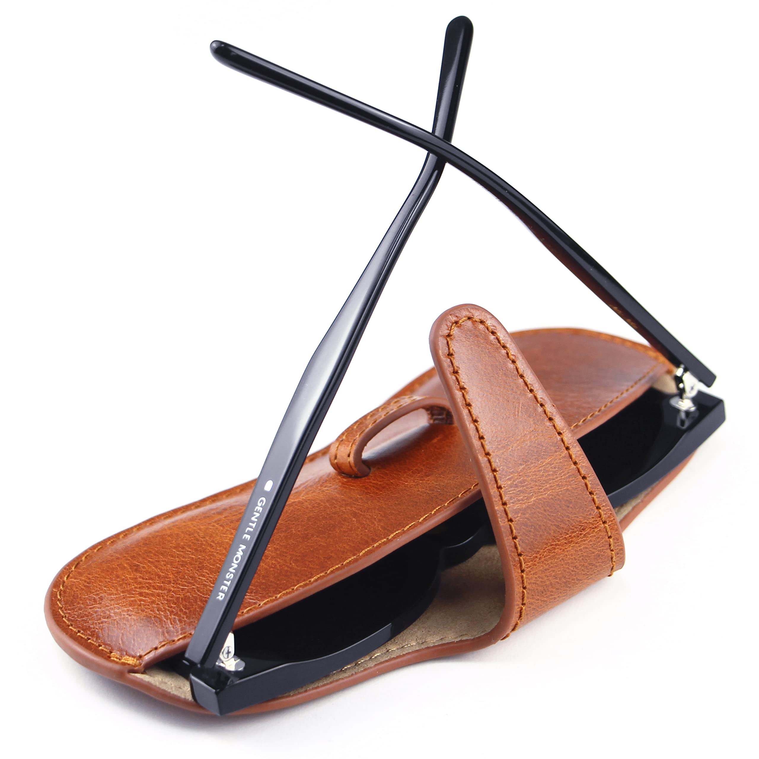 Premium Genuine Leather Glasses Case for Sunglasses & Eyeglasses - Durable Protective Pouch for Men & Women - Perfect for Travel, Work & Everyday Use