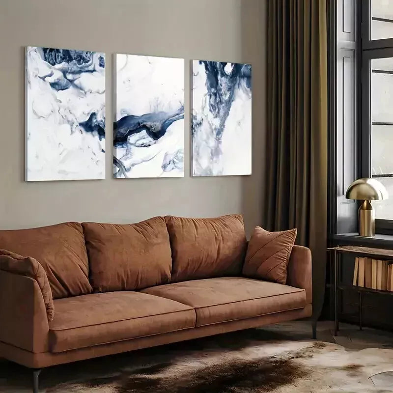 3-Piece Blue Abstract Ocean Waves Wall Art Set - Framed Canvas 50x70cm (20x28in) - High Quality Print - 100% Australian Made - Ready to Hang - Perfect for Living Room, Bedroom & Office Decor