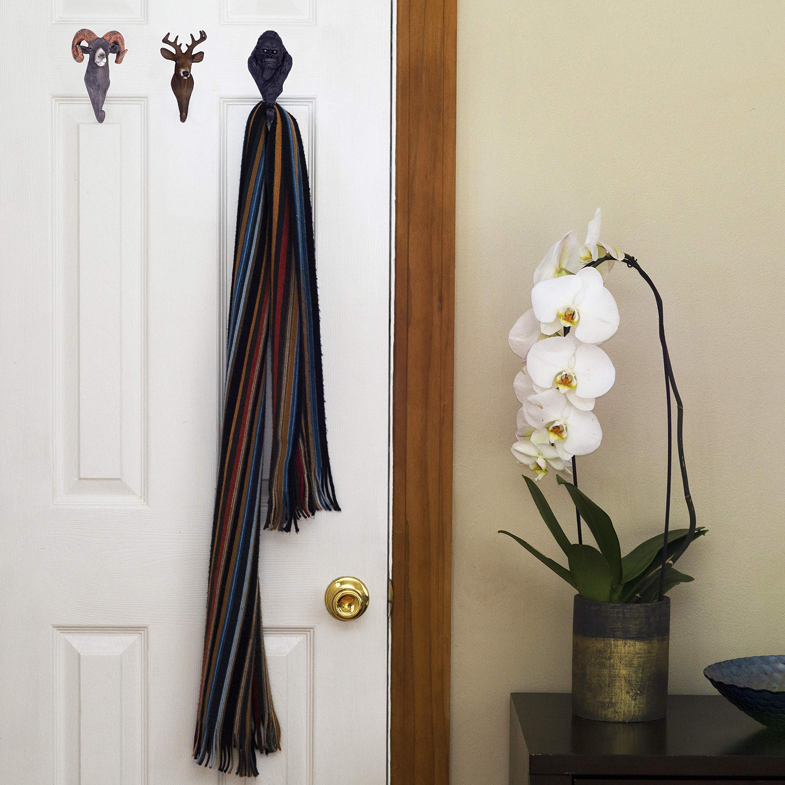 Decorative Animal Resin Wall Coat Hooks Set - Elk, Gorilla & Ram (3-Piece) | Rustic Home Decor for Entryway, Bedroom & Bathroom Organization
