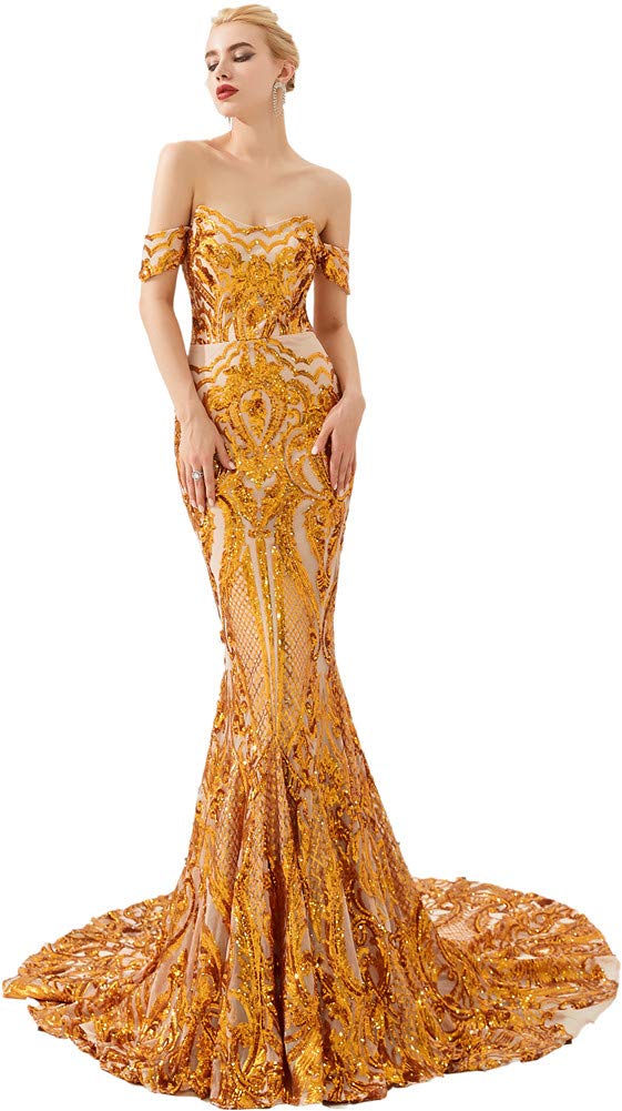 Leyidress Off Shoulder Sequin Mermaid Evening Dress - Sexy Trumpet Prom Gown for Women | Perfect for Parties, Weddings & Special Occasions
