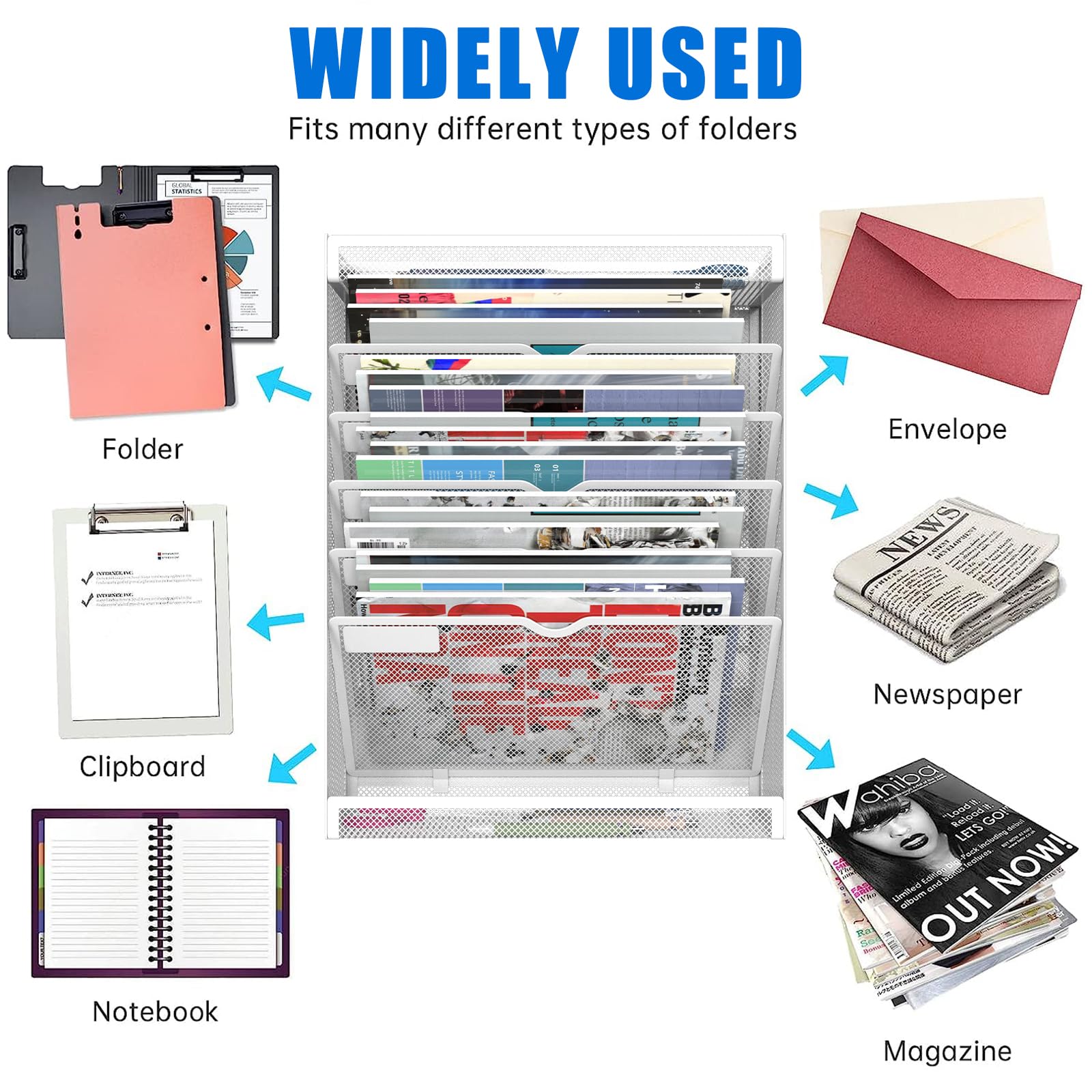 7-Tier Magnetic File Organizer - No Drilling Wall Mount for Office, Classroom & Home - Fits Whiteboards, Refrigerators & File Cabinets - Space-Saving Hanging Paper Folder Holder (White) - Perfect for Document Organization & Workspace Decluttering