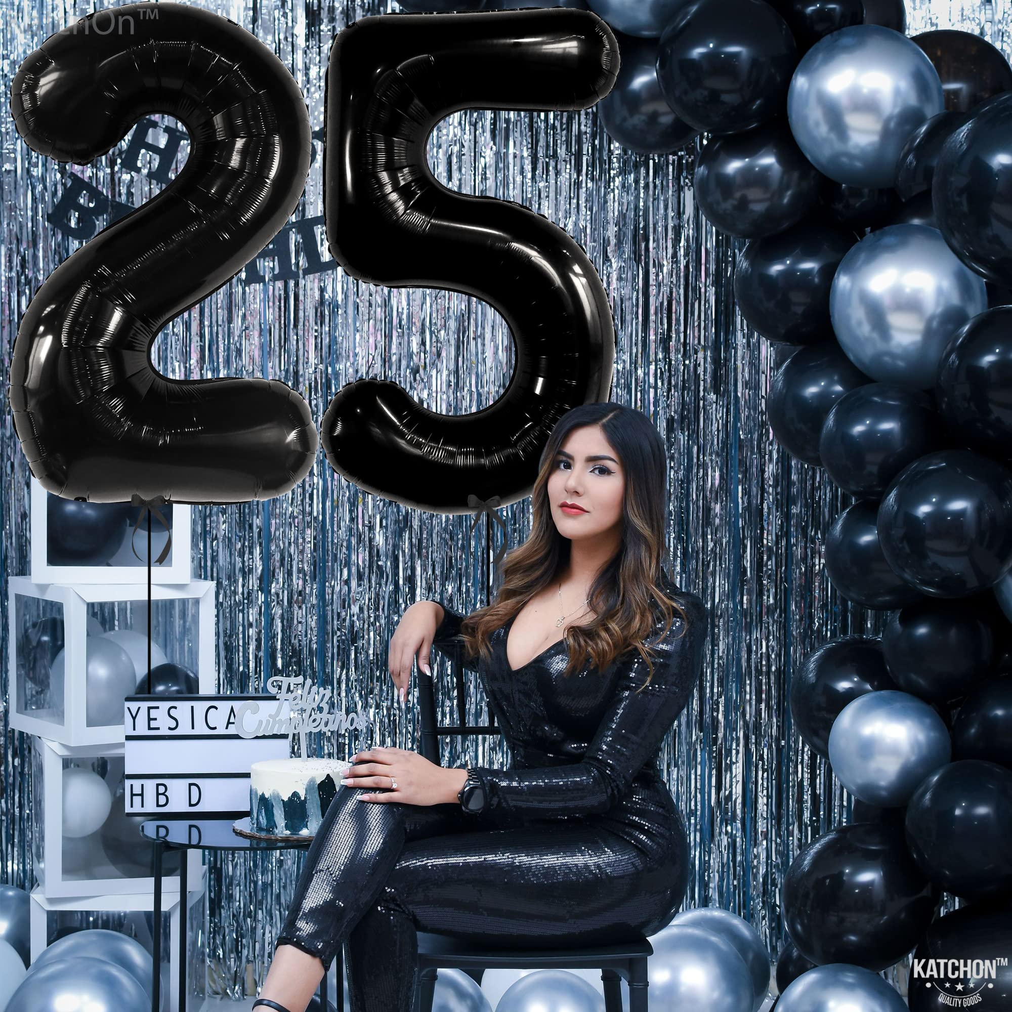 KatchOn 40 Inch Black 25 Balloon Numbers - Large Foil Birthday Balloons for 25th Anniversary Party Decorations - Perfect for Women & Men's Milestone Celebration - Great for Birthday Parties, Photo Backdrops & Anniversary Events