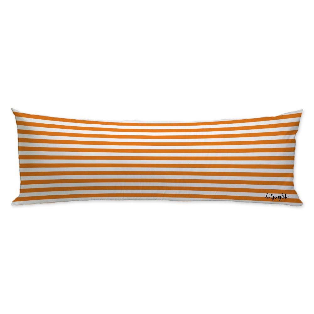 Orange and White Pinstripe Body Pillow Cover - Soft Decorative Pillow Case for Home, Bed, Couch (20x54 Inch) - Perfect for Anime Fans, Pregnancy Support & Home Decor