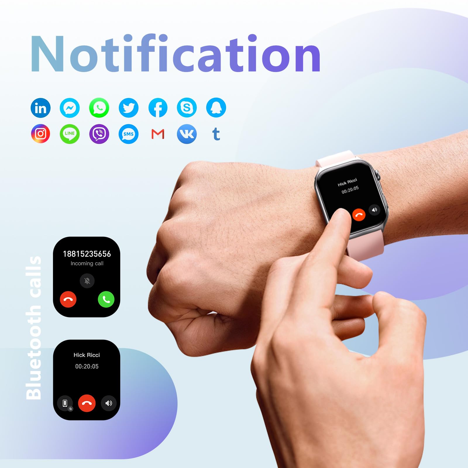 YMS Android Smart Watch for Women - Bluetooth Call, Fitness Tracker with Heart Rate Monitor, Sleep & Step Counter, 100+ Sports Modes, 2.0