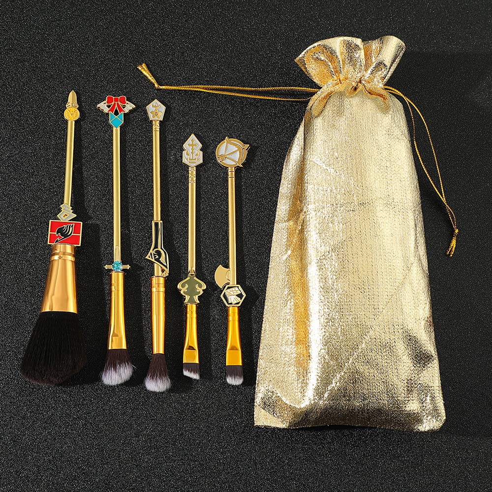 Anime Fairy Tail Makeup Brush Set - 5 Piece Cosplay Makeup Brushes with Metal Handle & Guild Logo | Perfect for Fairy Tail Fans, Cosplay, Anime Themed Makeup & Gift Giving
