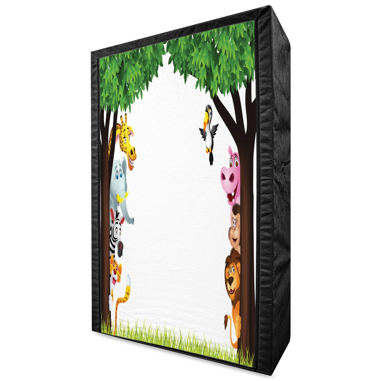 Ambesonne Cartoon Portable Fabric Wardrobe - Large Trees & Friendly Jungle Animals Design - 42.5