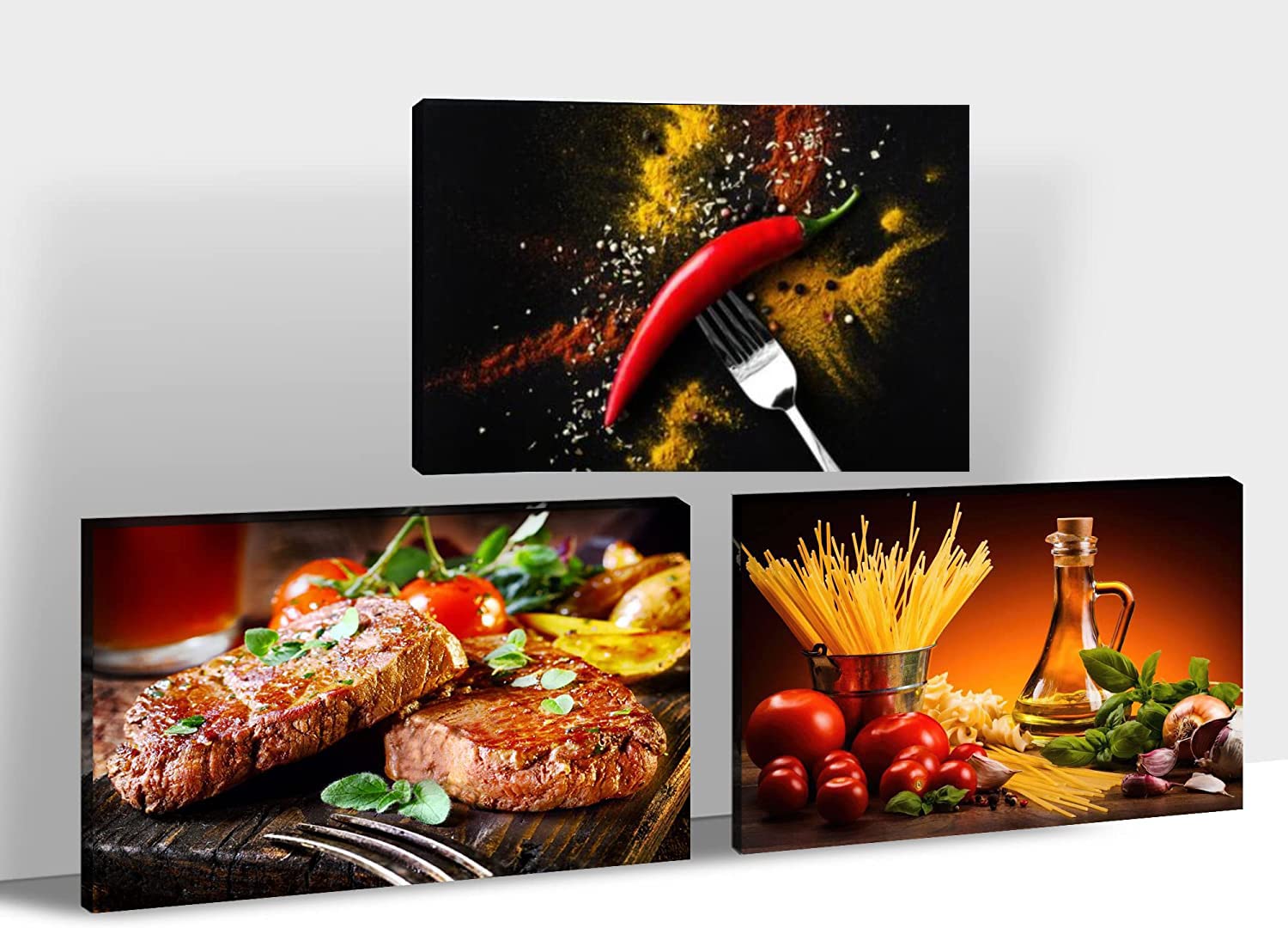 3-Piece Framed Kitchen Wall Art Set - 12x16 Inch Spice & Fruit Food Decor for Dining Room - Perfect for Home, Restaurant & Cafe Decor
