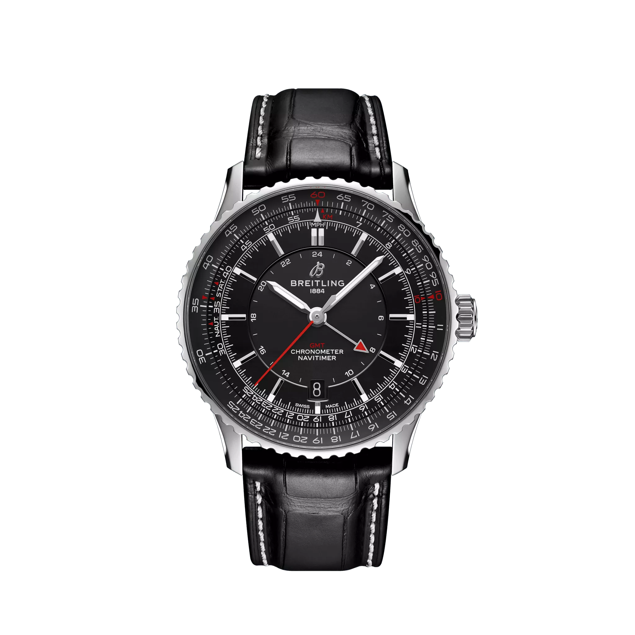 Breitling Navitimer Automatic 41 GMT Stainless Steel Men's Watch - Luxury Pilot Chronograph with Dual Time Zone - Perfect for Business Travel & Aviation Enthusiasts