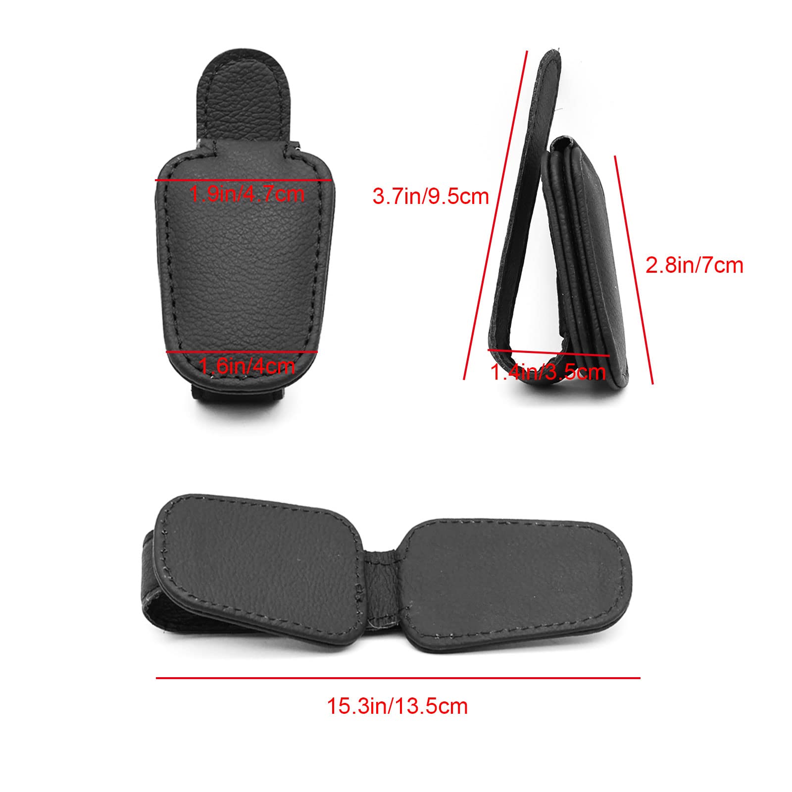 2 Pack Magnetic Leather Car Visor Sunglass Holder - Black Eyeglass Hanger Clip for Car Sun Visor | Perfect for Road Trips, Commuting & Keeping Sunglasses Organized While Driving