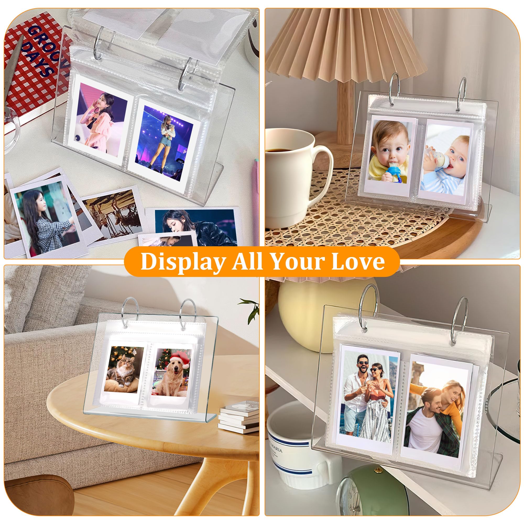 Acrylic Mini Photo Album - 68 Pockets Tabletop Picture Display for 2x3 Inch Photos | Holds Polaroid, Fujifilm, Kpop Photocards & Flashcards | Perfect for Home Decor, Office Display, and Memory Keeping