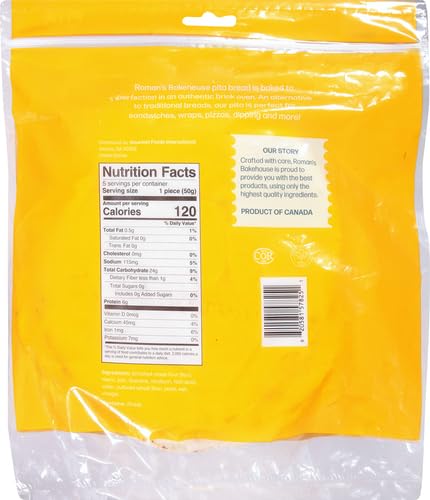 Roman's Bakehouse Original Pita Bread - 8.8oz Pack | Soft & Fluffy Mediterranean Flatbread for Sandwiches, Wraps & Dips | Perfect for Gyros, Hummus & Falafel
