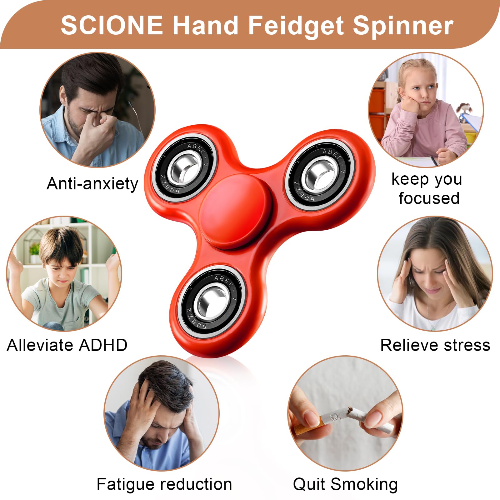 SCIONE Fidget Spinner Toy 1 Pack - Stress Relief & Focus Tool for Kids & Adults with ADHD Autism - Sensory Fidget Toys for Anxiety - Perfect Easter Birthday Gifts & Classroom Prizes for Boys Girls - Office Desk, School, Travel & Home Use