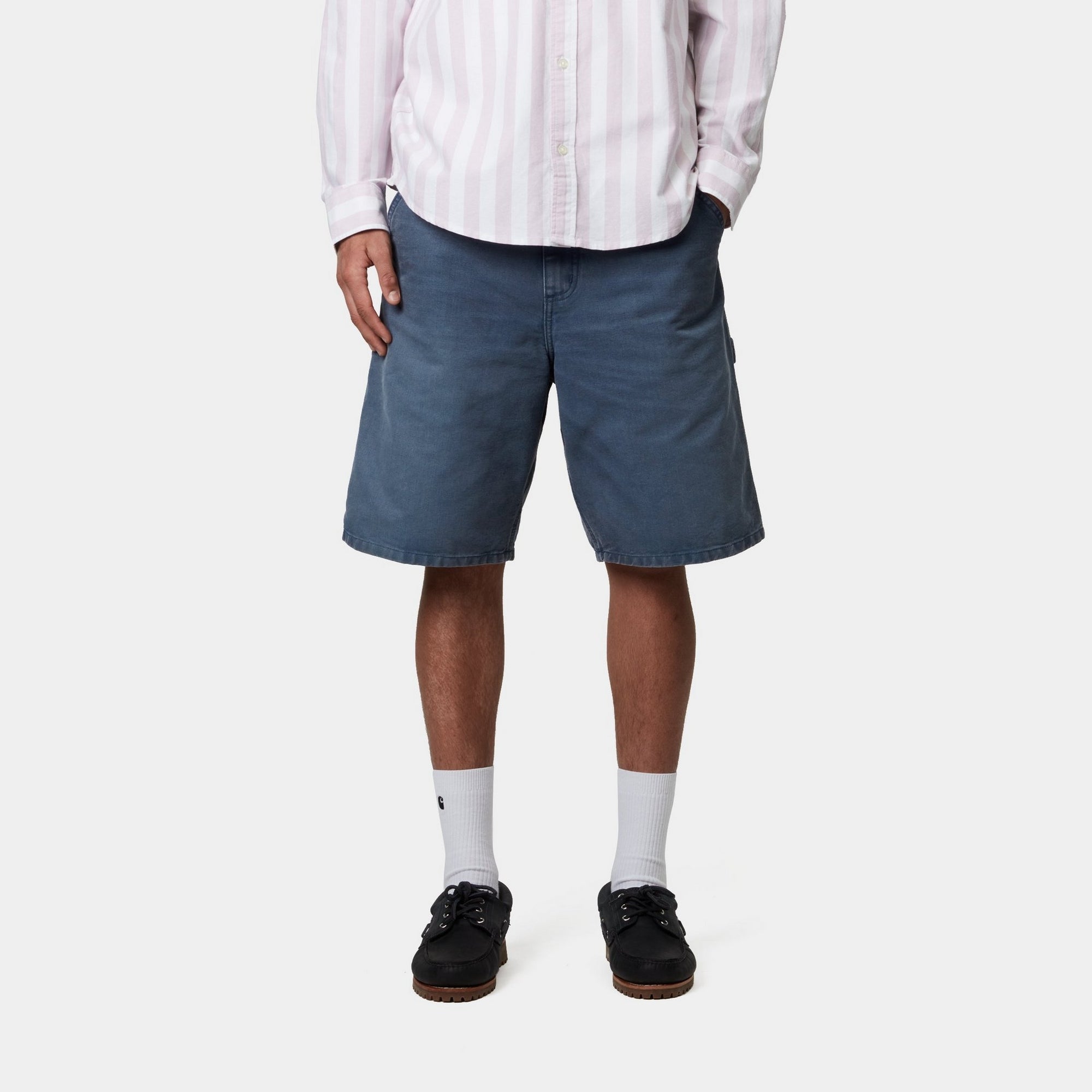 Single Knee Shorts in Stone Canvas Fabric | Dusky Blue Color | Perfect for Yoga, Running & Casual Wear