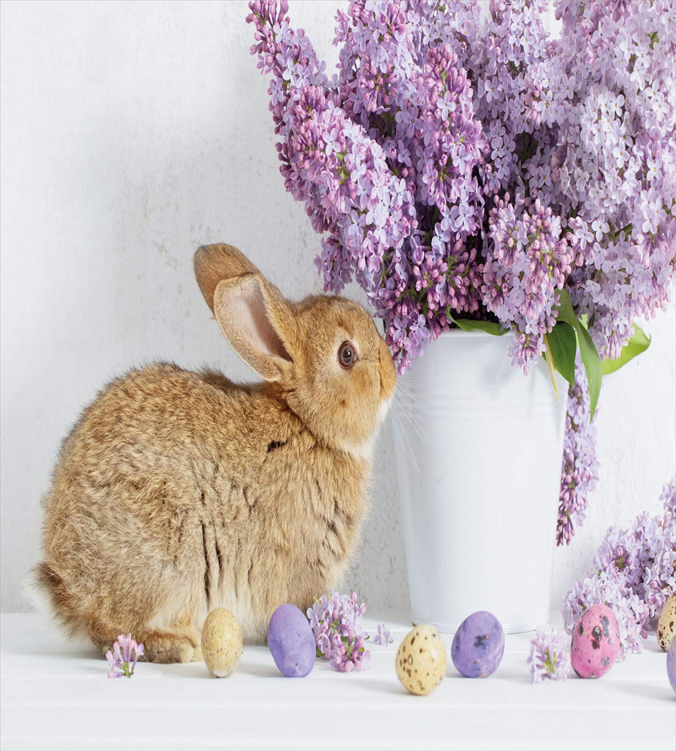 Ambesonne Easter Bunny Duvet Cover Set - Brown Rabbit with Lilac Flowers & Dyed Eggs Floral Design, 2-Piece Twin Size Bedding with Pillow Sham | Spring Decor, Easter Gift, Kids Room Decor