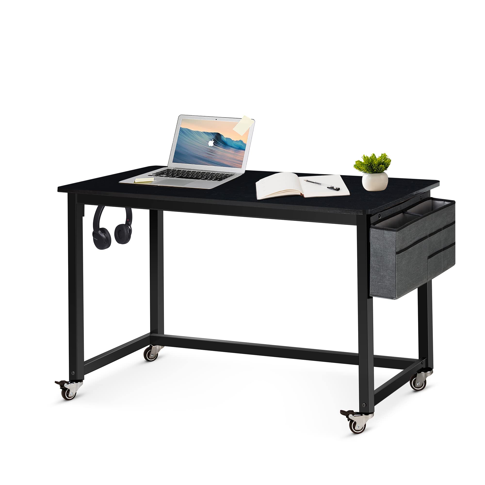 AHB 47-Inch Rolling Computer Desk with 4 Smooth Wheels - Mobile Writing Desk for Home Office & Study - Sturdy Metal Frame Workstation for Small Spaces & Dorm Rooms