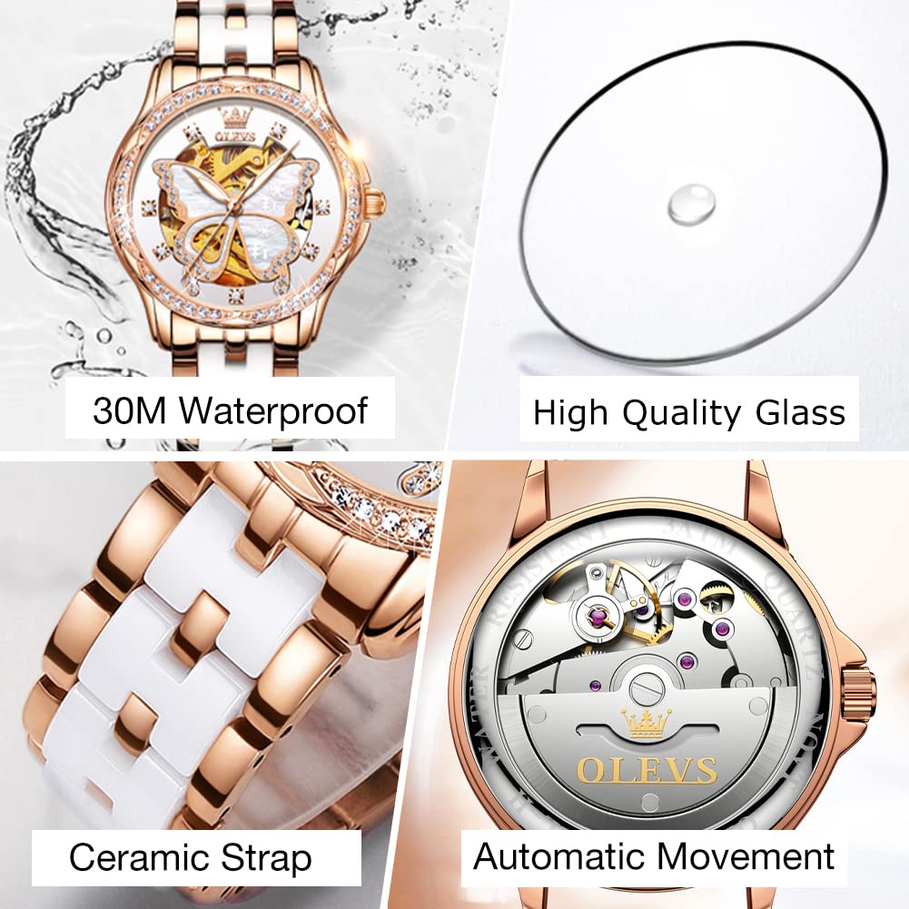 OLEVS Women's Automatic Diamond Watch - Waterproof Dress Watch for Everyday & Formal Wear