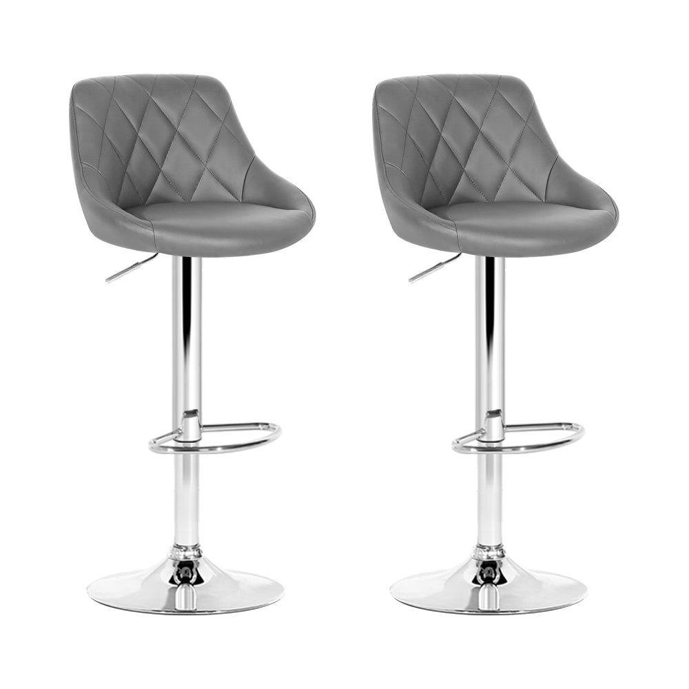 2 Pack Grey Faux Leather Bar Stools - Modern Counter Height Swivel Chairs for Kitchen Island, Breakfast Nook & Home Bar - Comfortable PU Leather Stools with Footrest