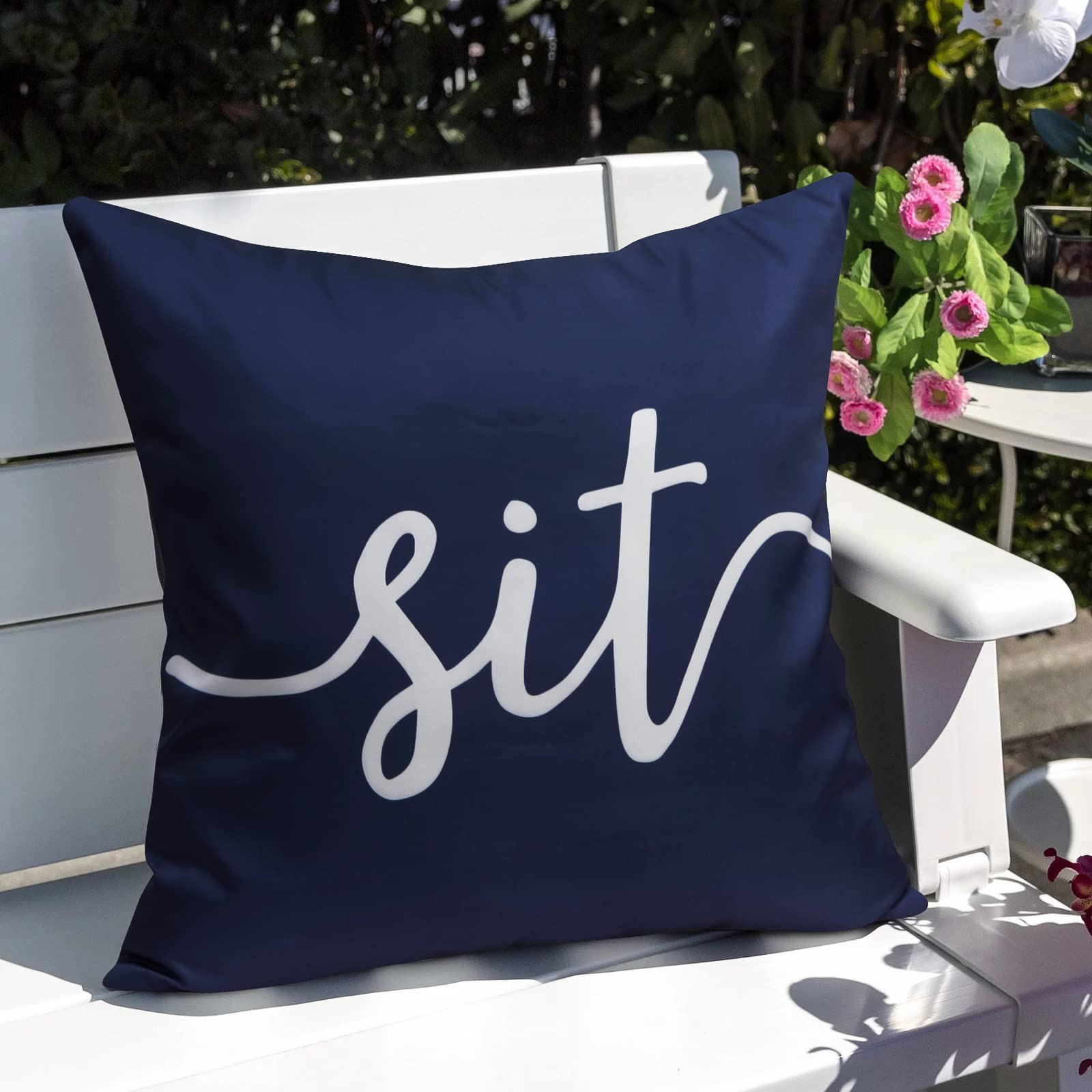 Pyonic Set of 2 Waterproof Outdoor Throw Pillow Covers - 18x18 Inch Square Decorative Cushion Covers for Patio, Garden, Living Room & Couch (Navy Blue) | Weather-Resistant & Stylish Home Decor