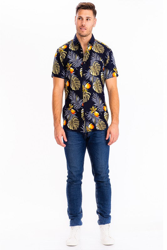 Hawaiian Button Down Shirt for Men - Tropical Floral Print Short Sleeve Casual Shirt - Perfect for Beach, Vacation, and Summer Outfits