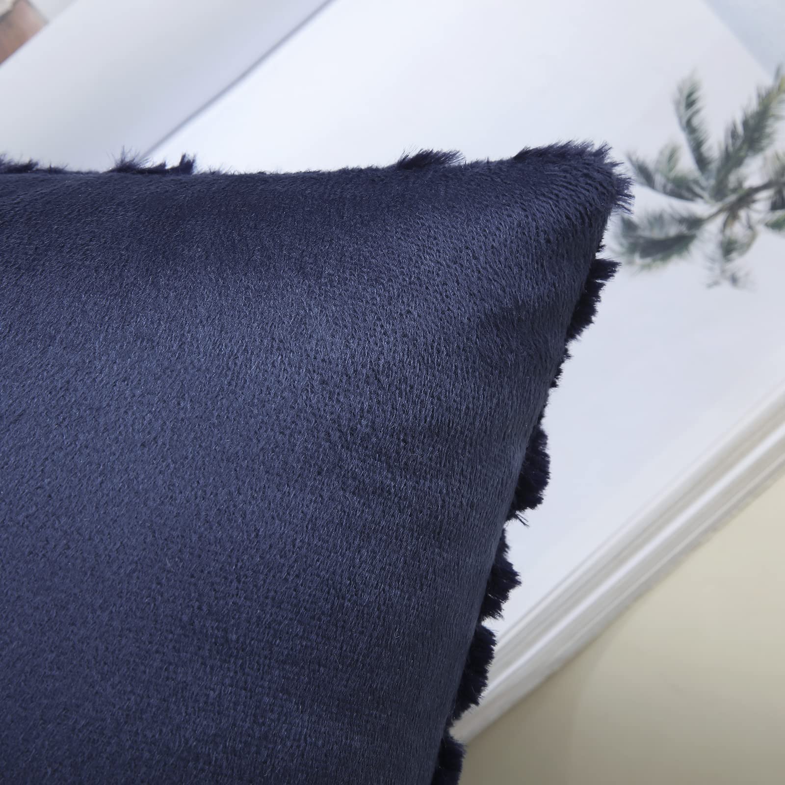 Premium 20x20 Inch Navy Blue Faux Wool Throw Pillow Covers Set of 2 - Soft Plush Decorative Couch Pillow Cases for Sofa, Bed, Living Room - Home Decor Accent Pillows for Cozy Winter & Spring Home Styling
