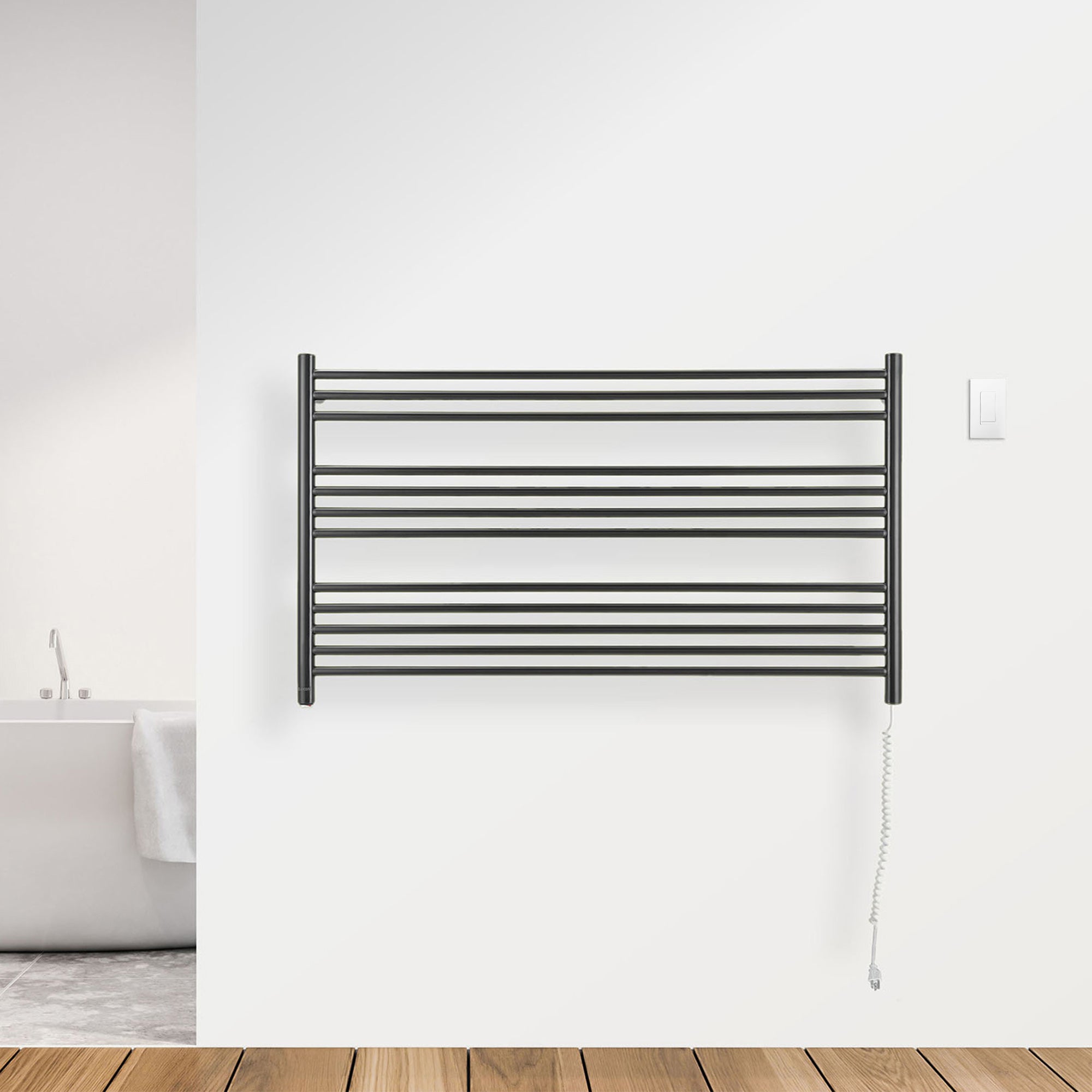 Ancona Amplia Dual 12 Bar Hardwired & Plug-in Heated Towel Warmer - Matte Black with WiFi Timer - Perfect for Bathroom, Spa & Luxury Home Use